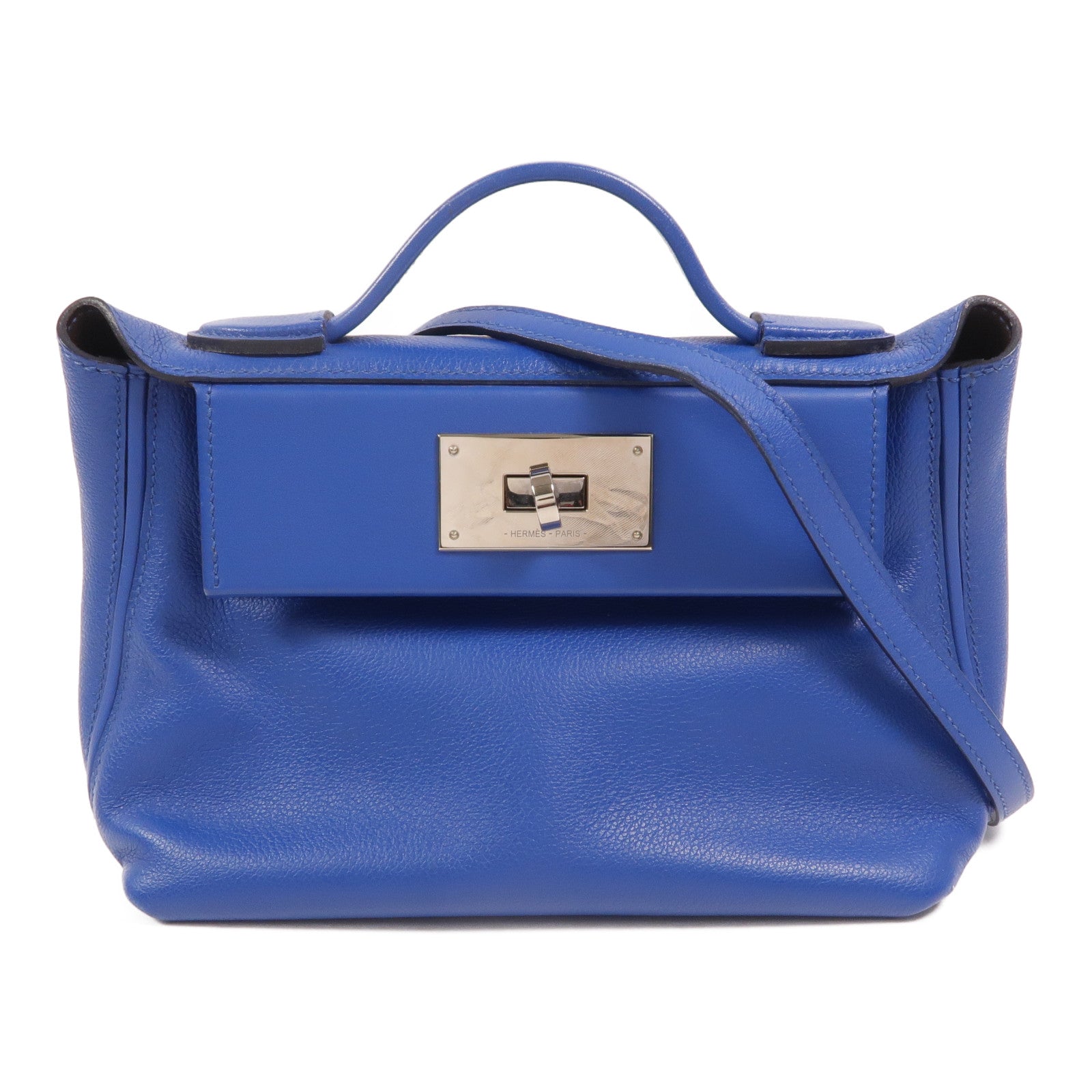 HERMES Evercolor皮革24/24 Mini手挽肩背兩用袋Bleu France
