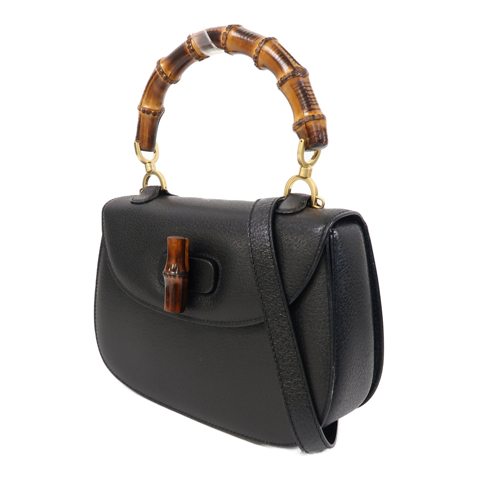 GUCCI 牛皮皮革Vintage Bamboo Bag手挽肩背兩用袋黑色