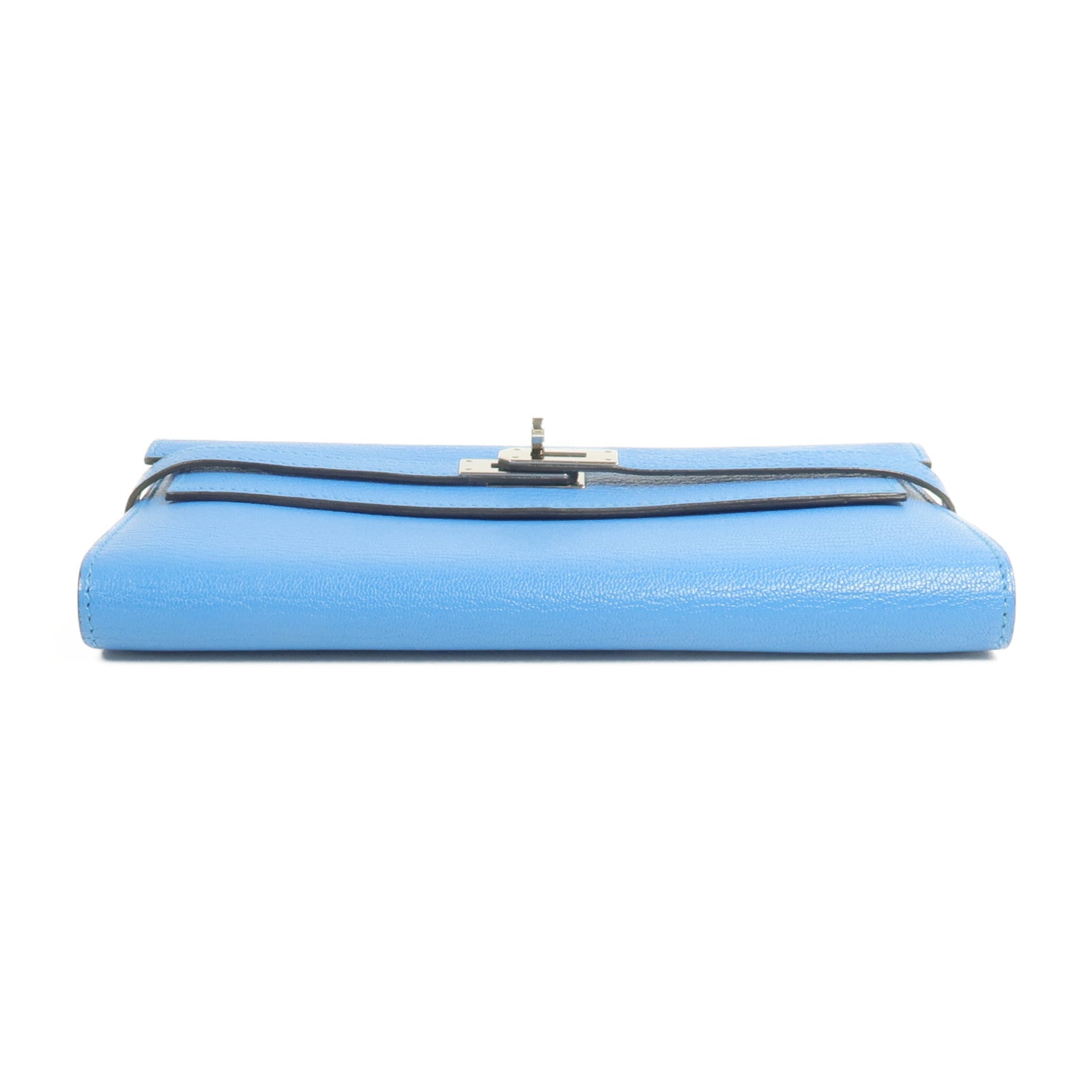 HERMES Chevre皮革Kelly wallet長錢包Bleu Zanzibar