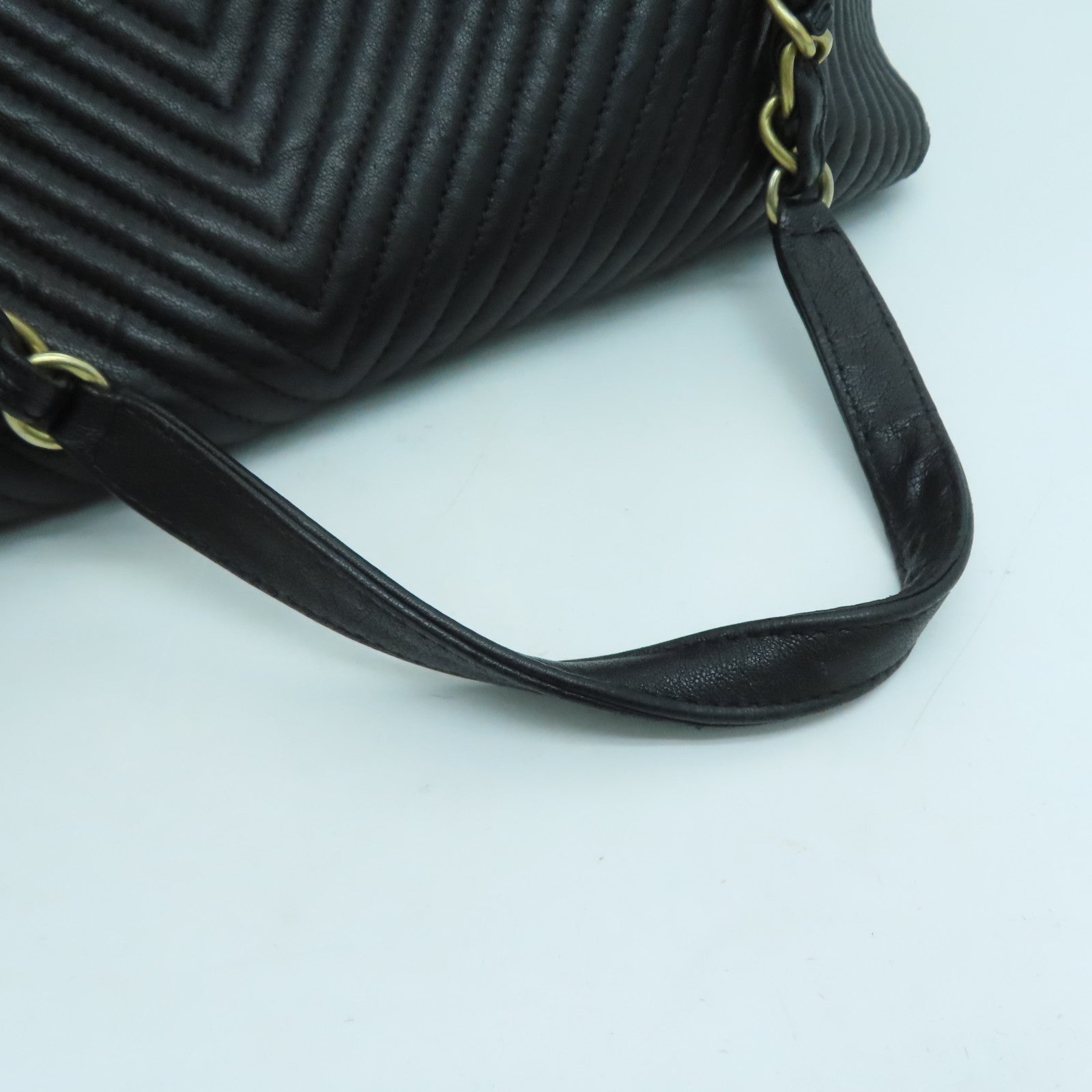 CHANEL twill cowhide leather Tote Bag gold buckle handle bag black