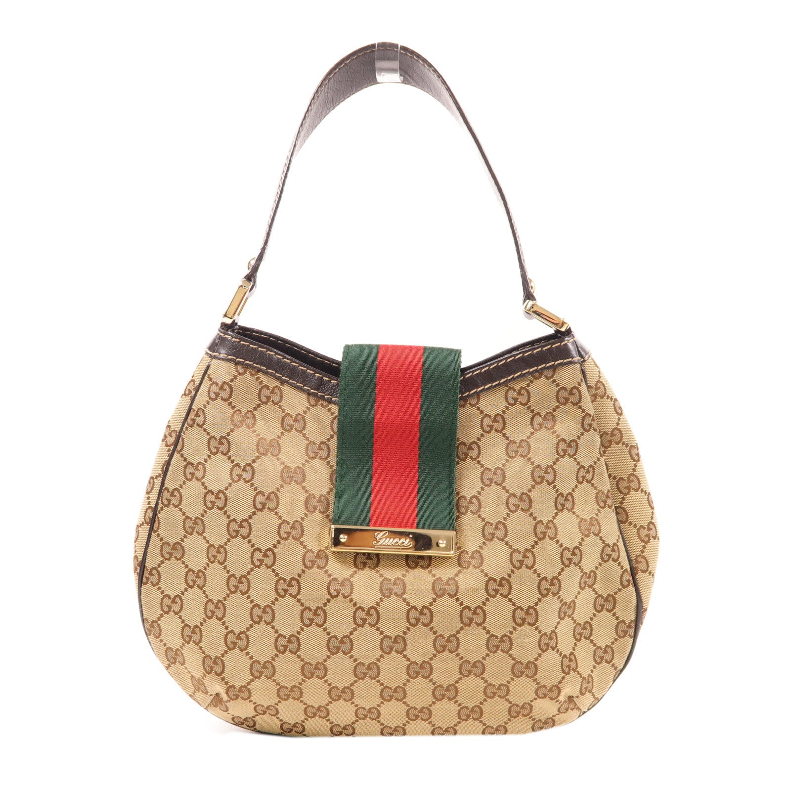 GUCCI 帆布Shoulder Bag金扣肩背袋棕色
