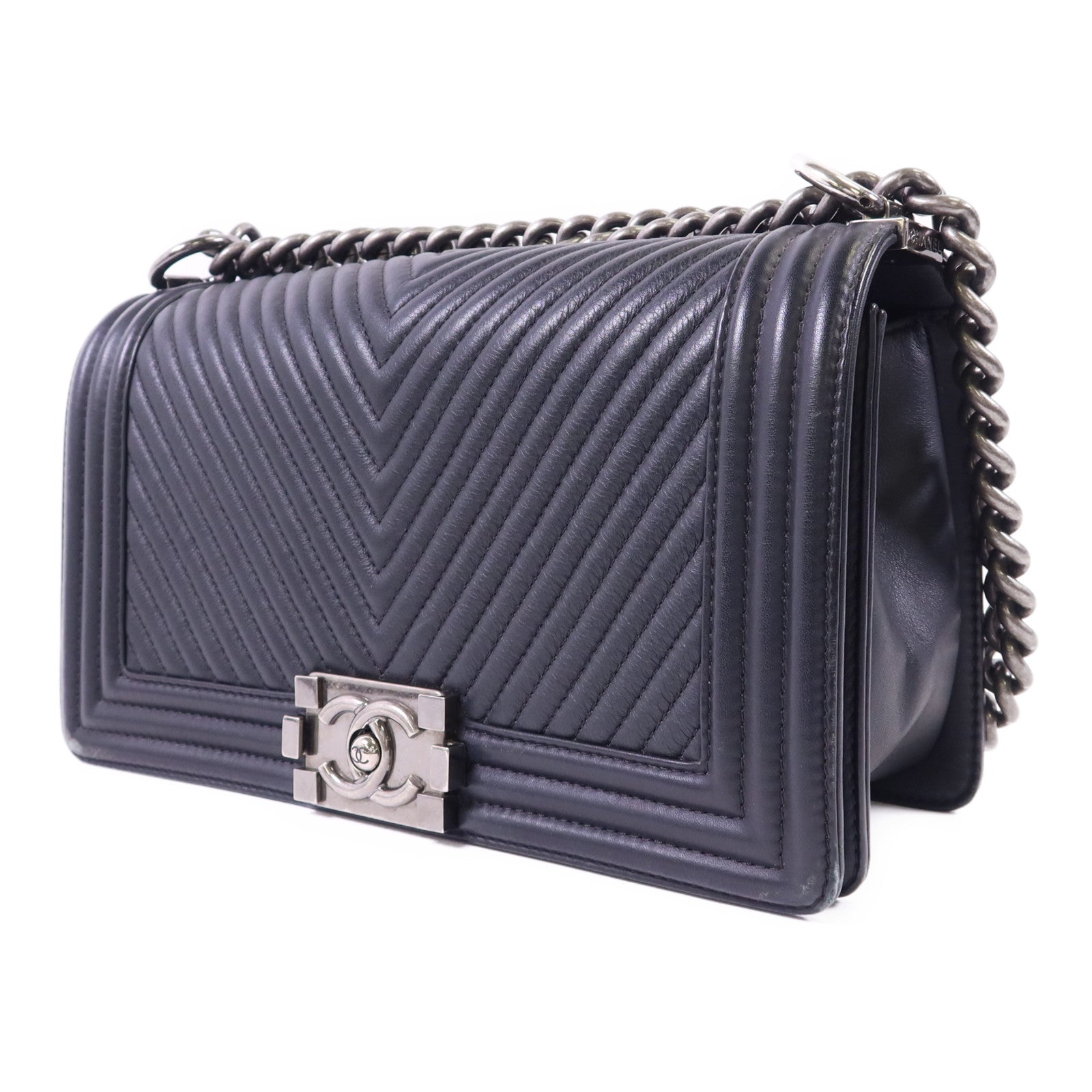 CHANEL 羊皮皮革Boy 25銀扣肩背袋