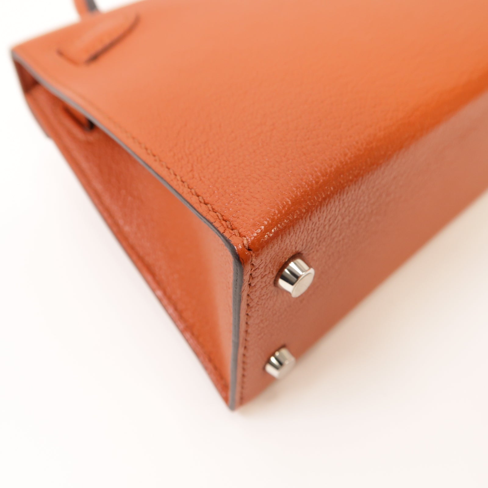 HERMES 【激減優惠】Chevre皮革Mini Kelly II銀扣手挽肩背兩用袋啡色