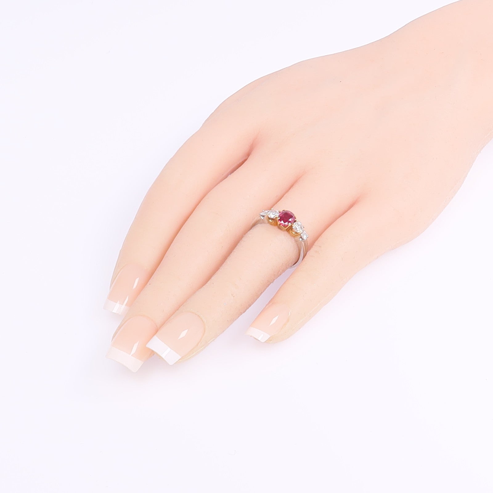 JEWELRY 【激減優惠】PT900鉑金/18K黃金Ruby Diamond Ring紅寶石/鑽石戒指US#6