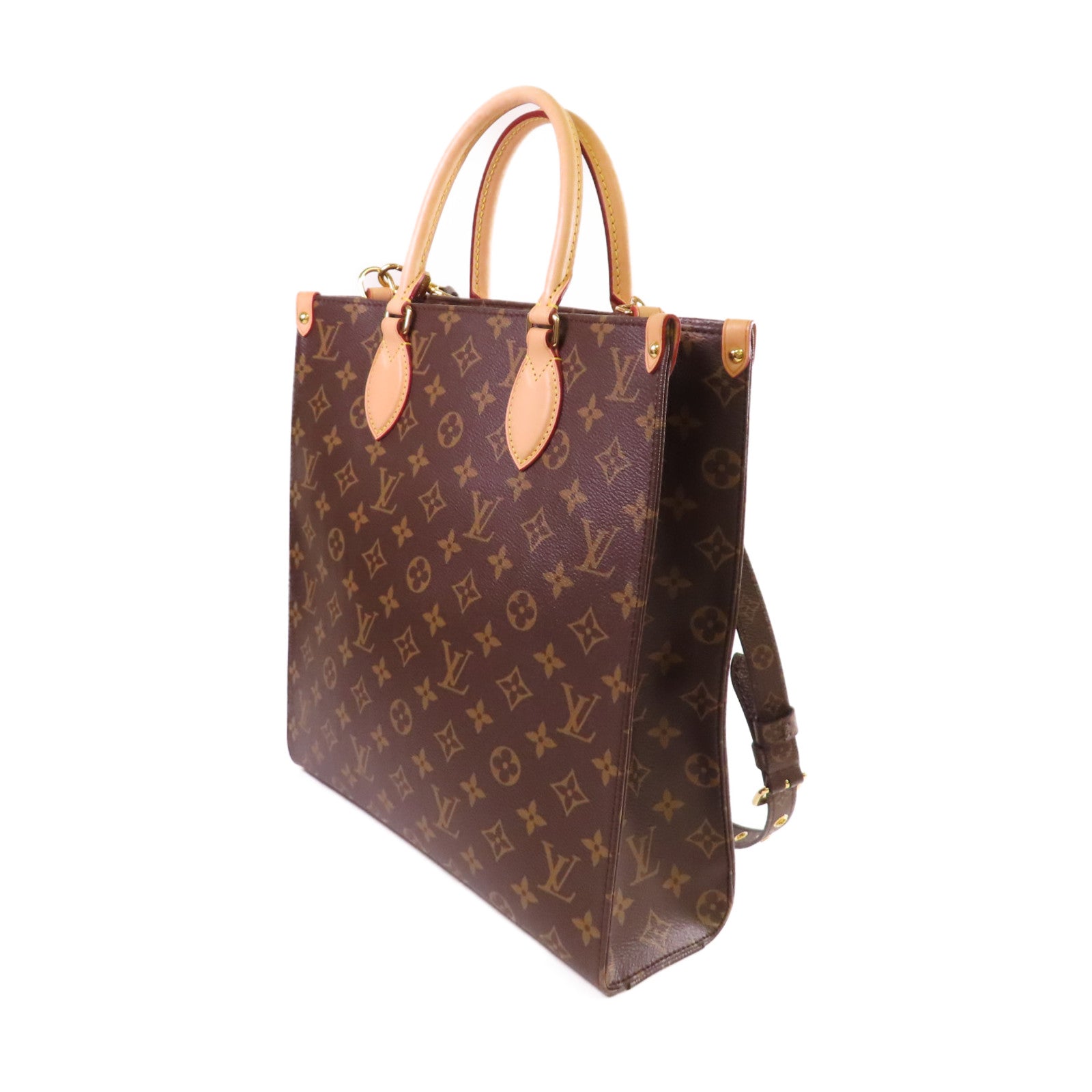 LOUIS VUITTON Monogram Sac Plat PM 2Way Tote Bag金扣手挽肩背兩用袋啡色