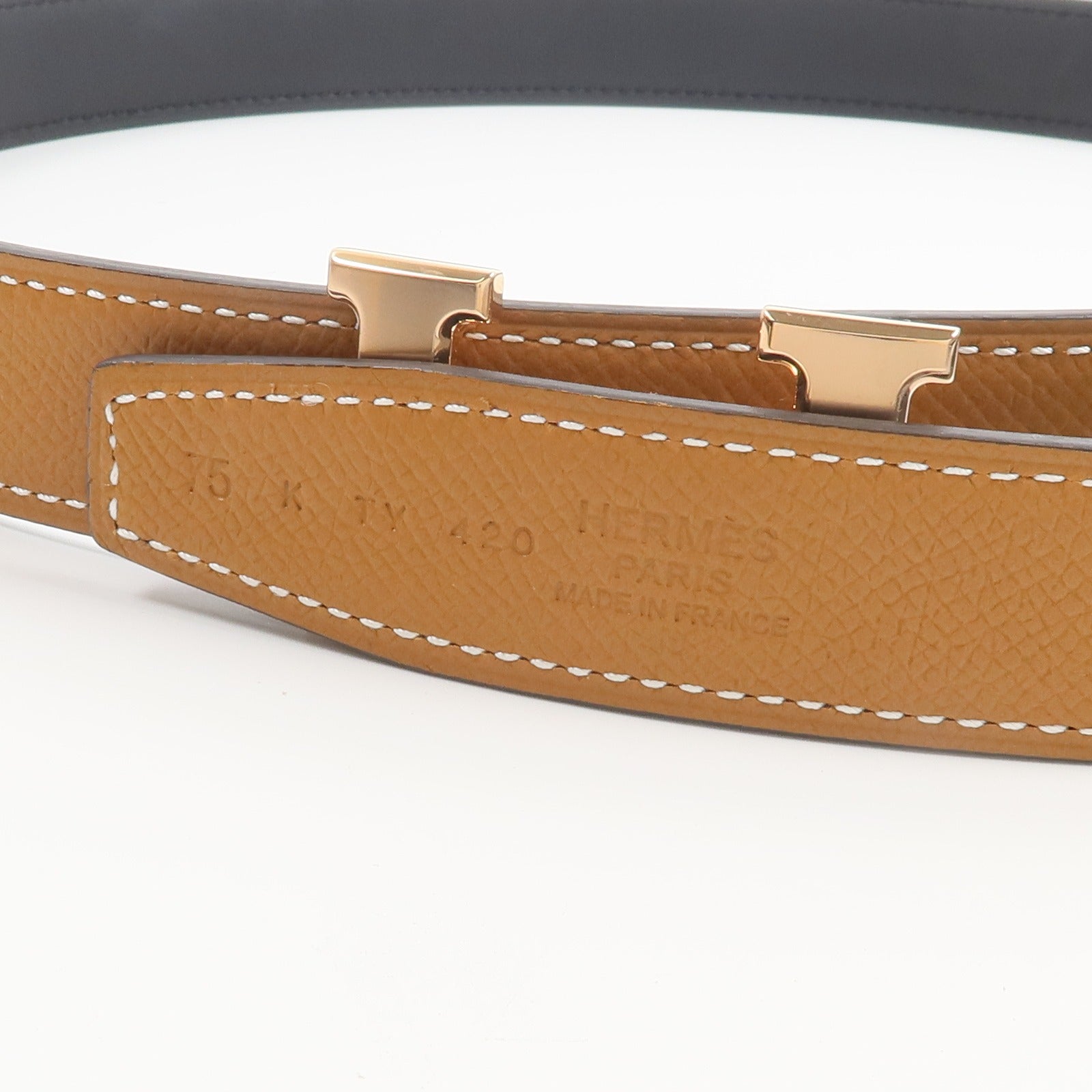 HERMES Epsom/Swift皮革24mm Mini Constance H Belt 75cm皮帶Gold/Noir