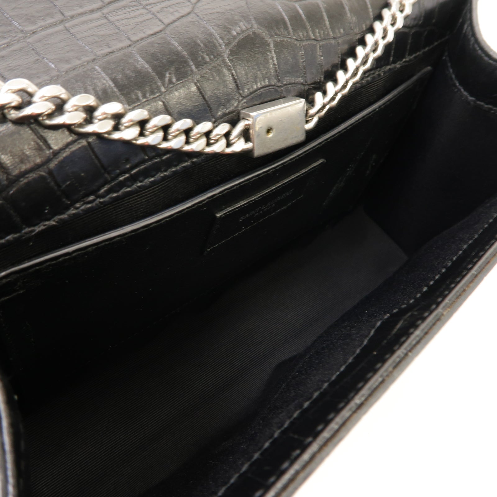 SAINT LAURENT 牛皮皮革Kate Bag銀扣鏈帶肩背袋黑色