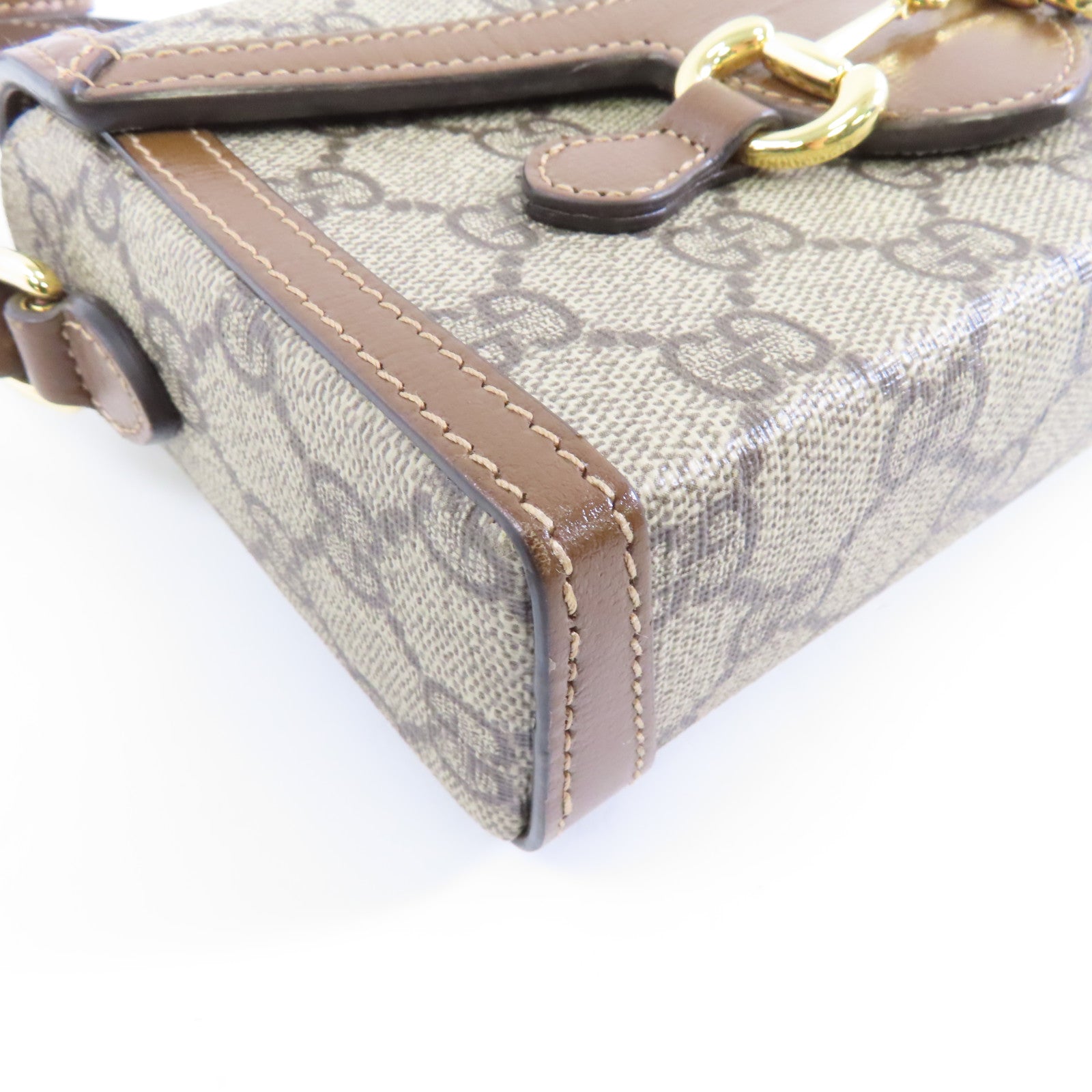 GUCCI 塗層帆布Horsebit 1955 Mini金扣肩背袋啡色