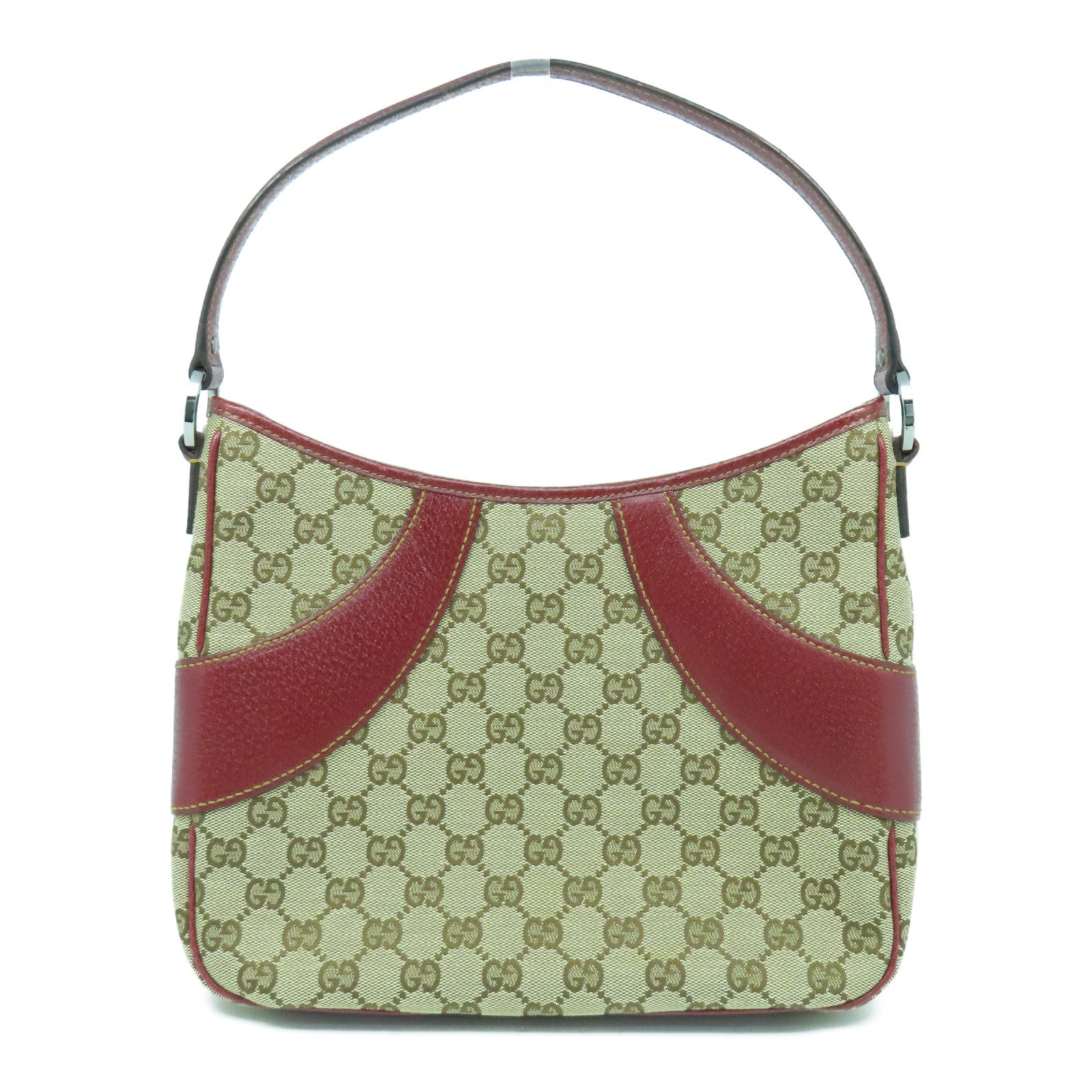 GUCCI 【清倉大減價】帆布/皮革Shoulder Bag銀扣肩背袋啡色/紅色