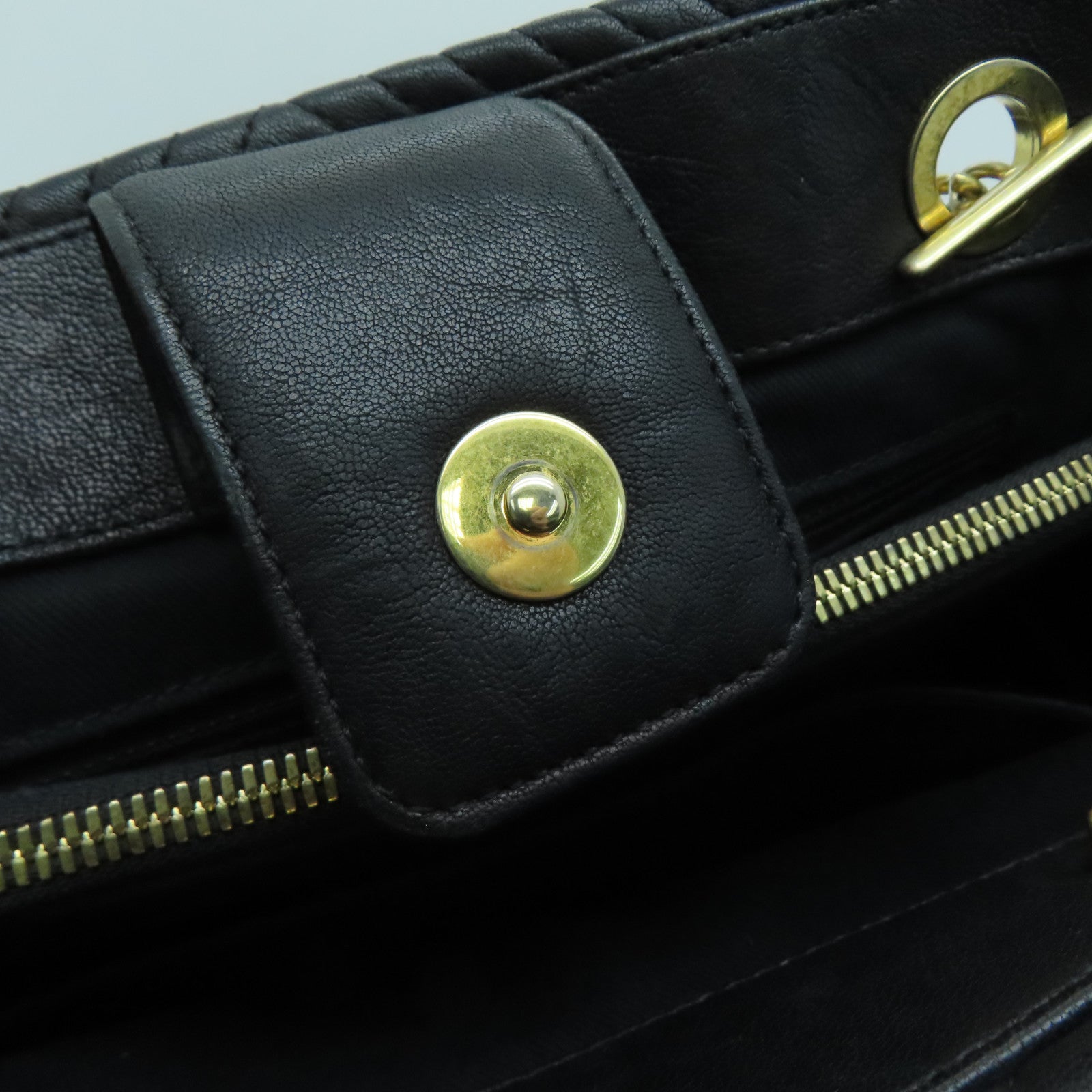 CHANEL twill cowhide leather Tote Bag gold buckle handle bag black