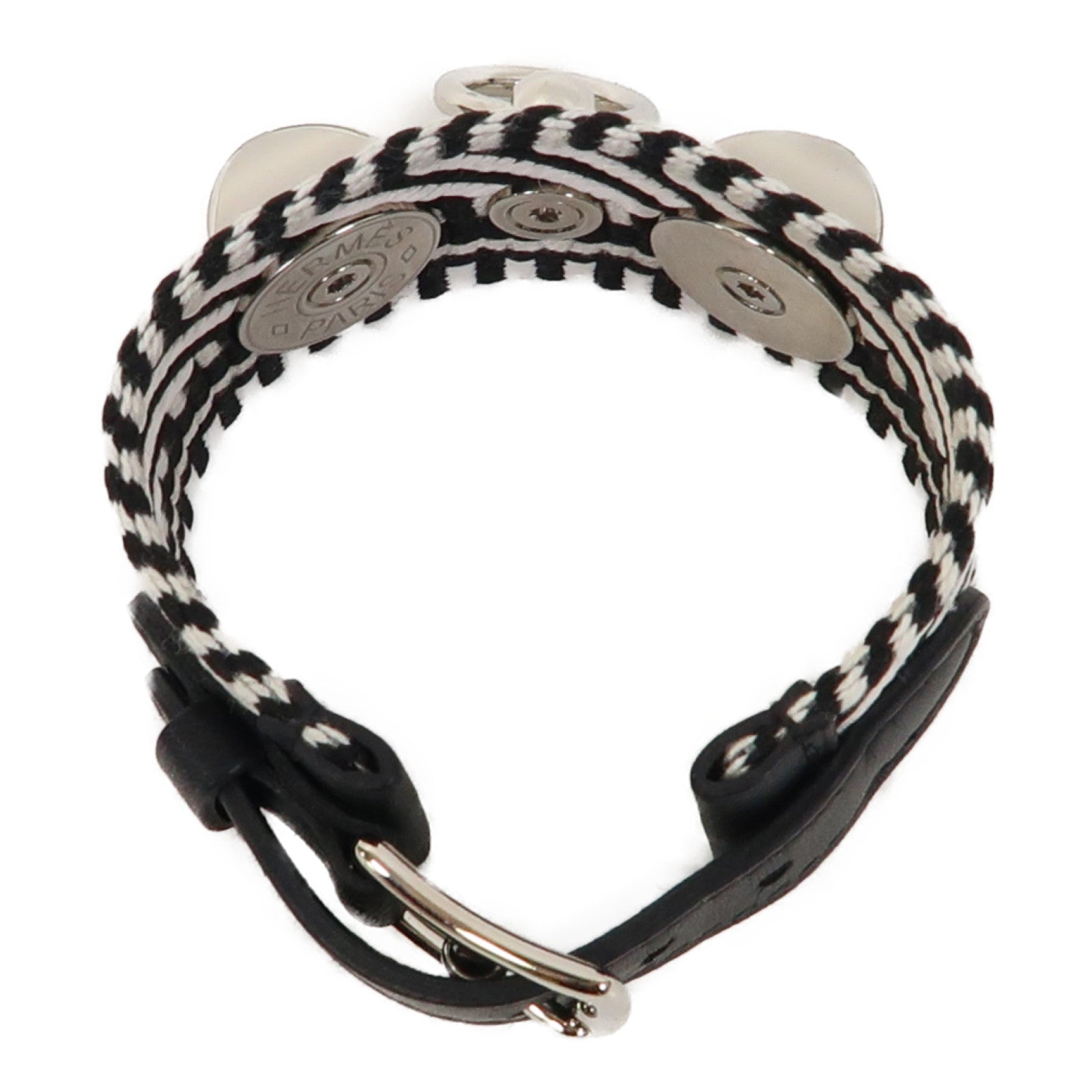 HERMES 帆布Rivale Cavale Bracelet銀扣手鐲黑色/白色
