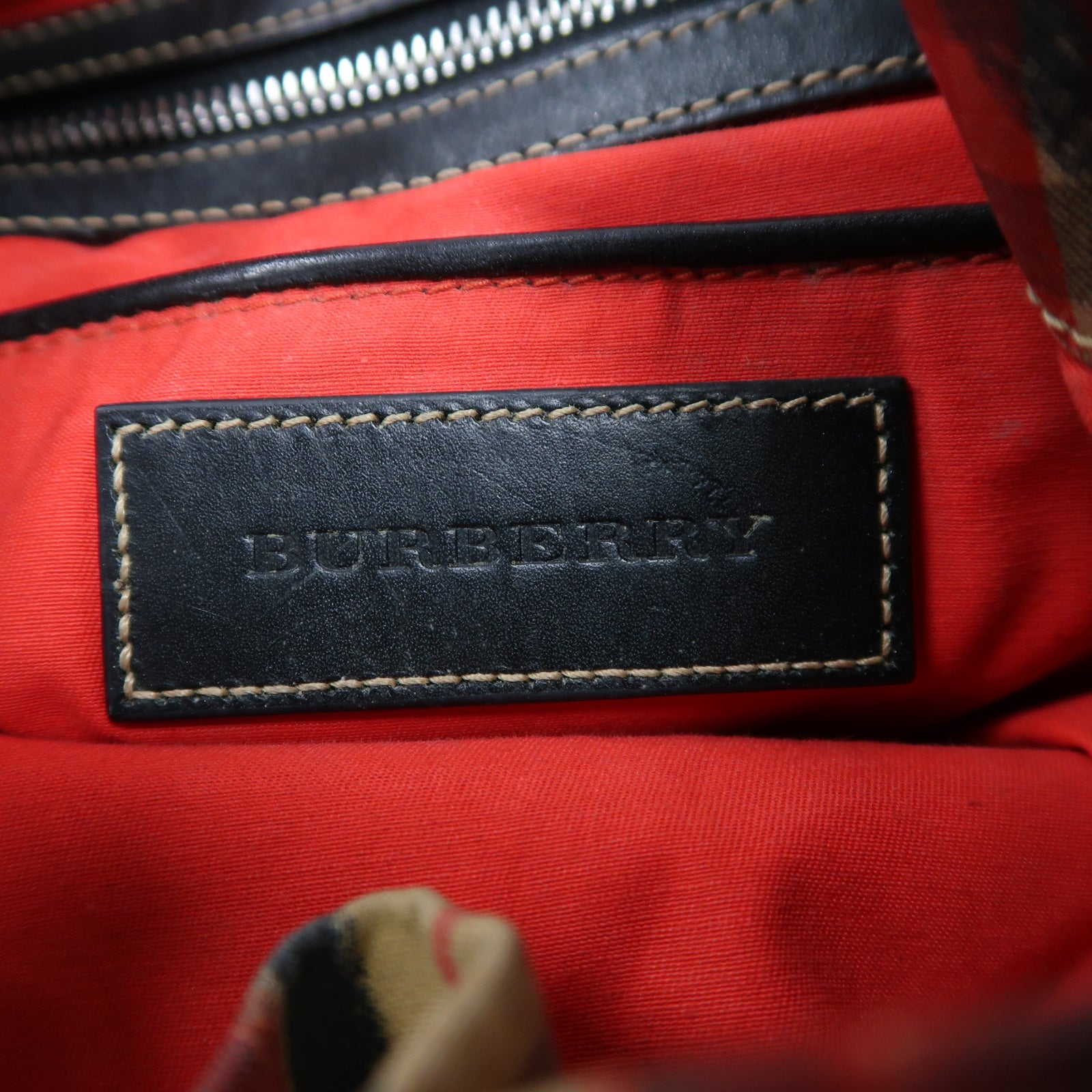 BURBERRY 帆布Backpack銀扣背包紅色/啡色