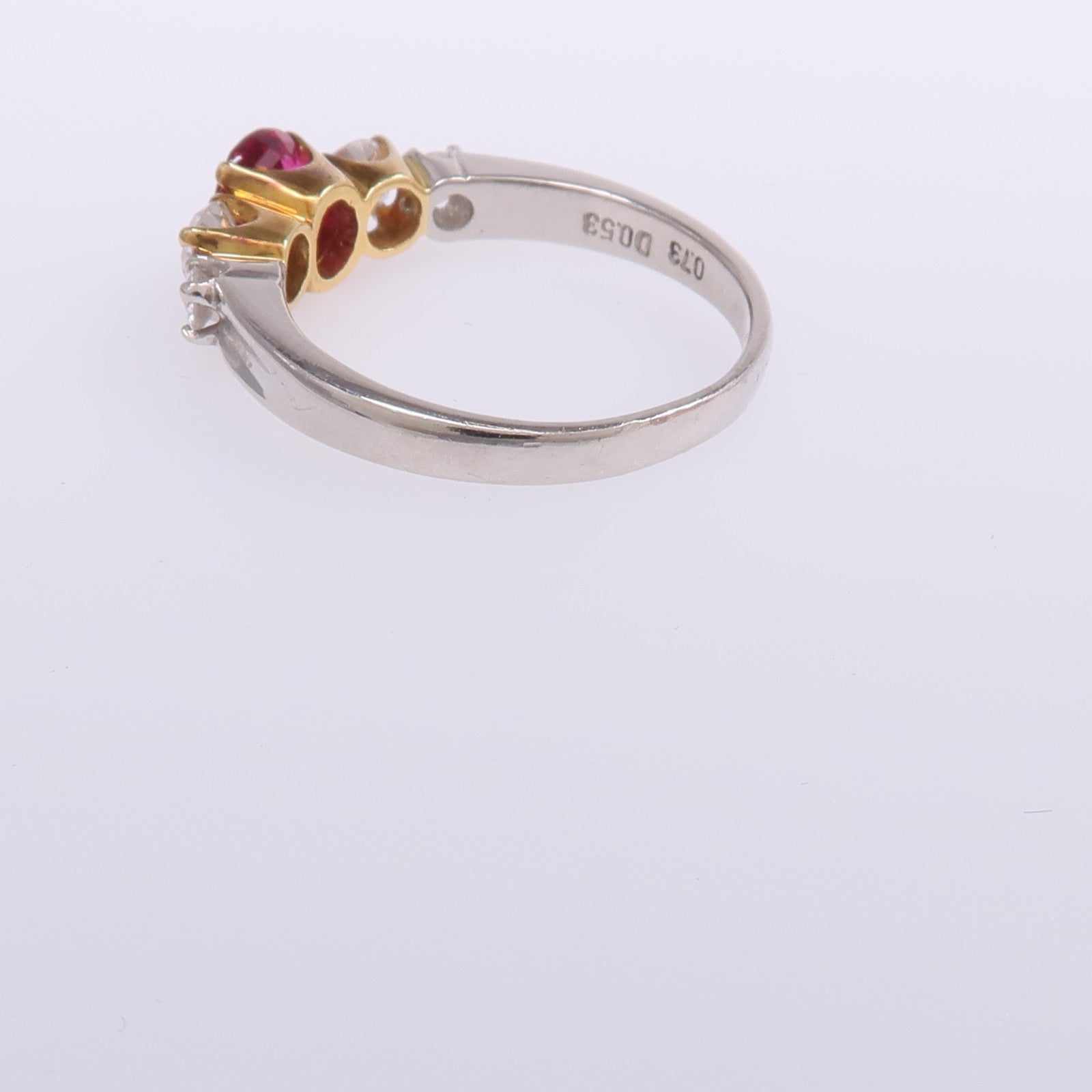 JEWELRY 【激減優惠】PT900鉑金/18K黃金Ruby Diamond Ring紅寶石/鑽石戒指US#6