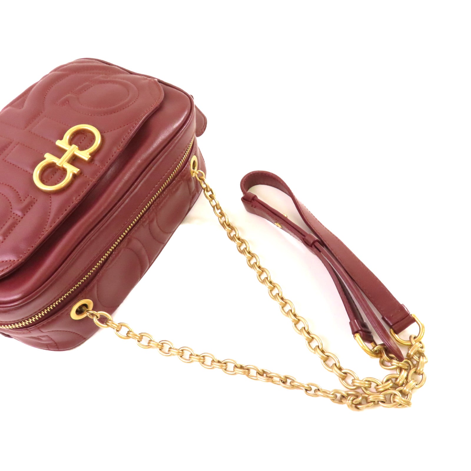 Salvatore Ferragamo 牛皮皮革Gancini Camera Shoulder Bag金扣肩背袋酒紅色