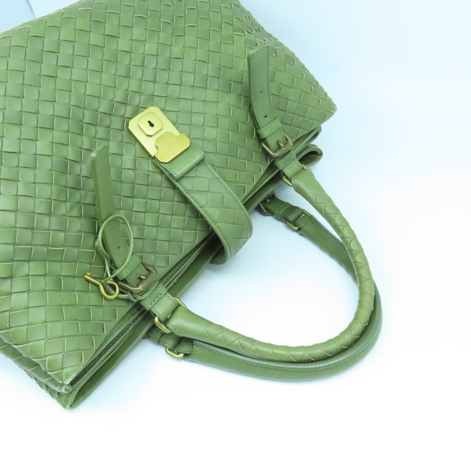 BOTTEGA VENETA 【激減優惠】羊皮皮革Handbag金扣手挽袋綠色
