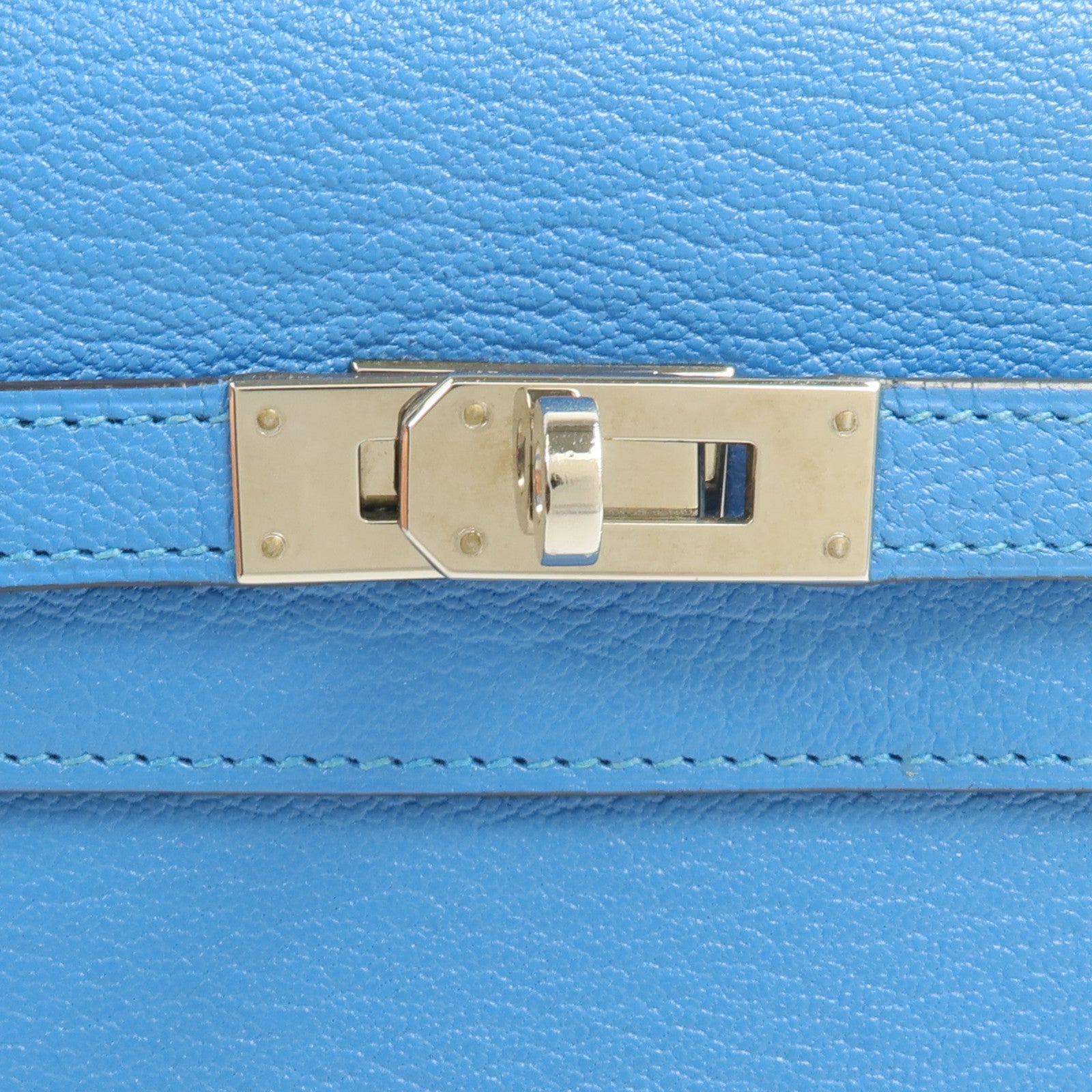 HERMES Chevre皮革Kelly wallet長錢包Bleu Zanzibar