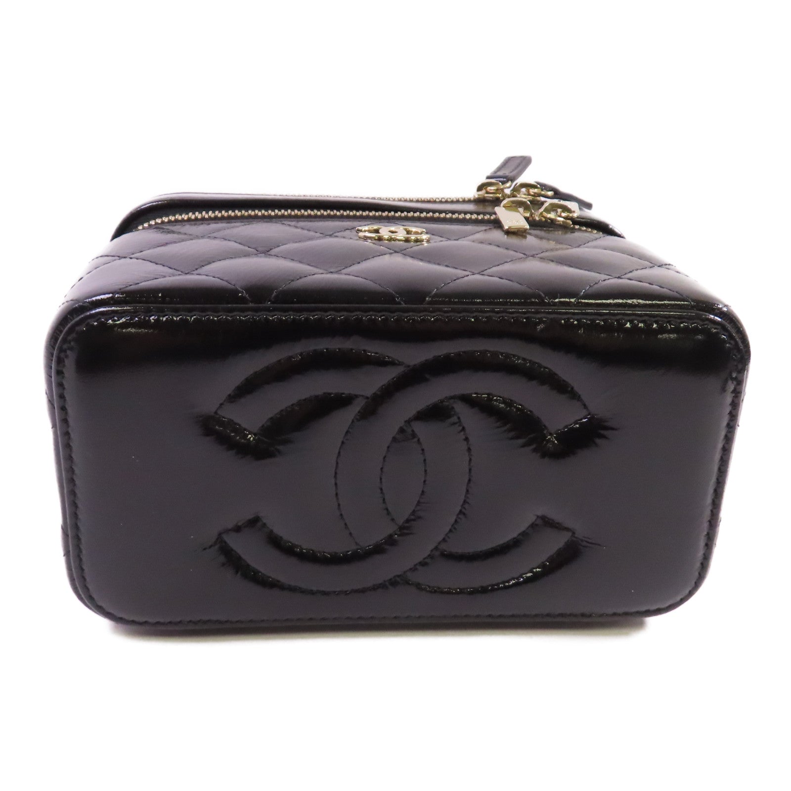 CHANEL 【激減優惠】漆皮皮革Vanity Case金扣鏈帶手挽肩背兩用袋