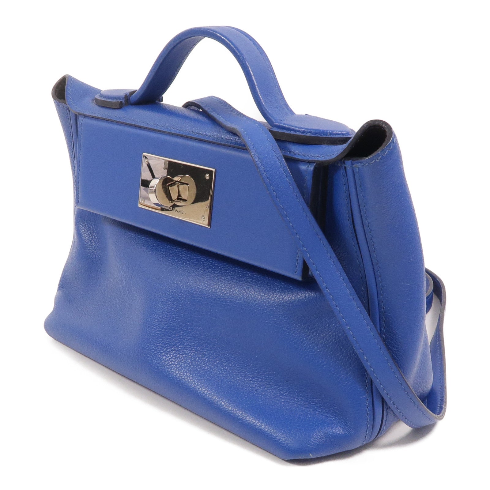 HERMES Evercolor皮革24/24 Mini手挽肩背兩用袋Bleu France