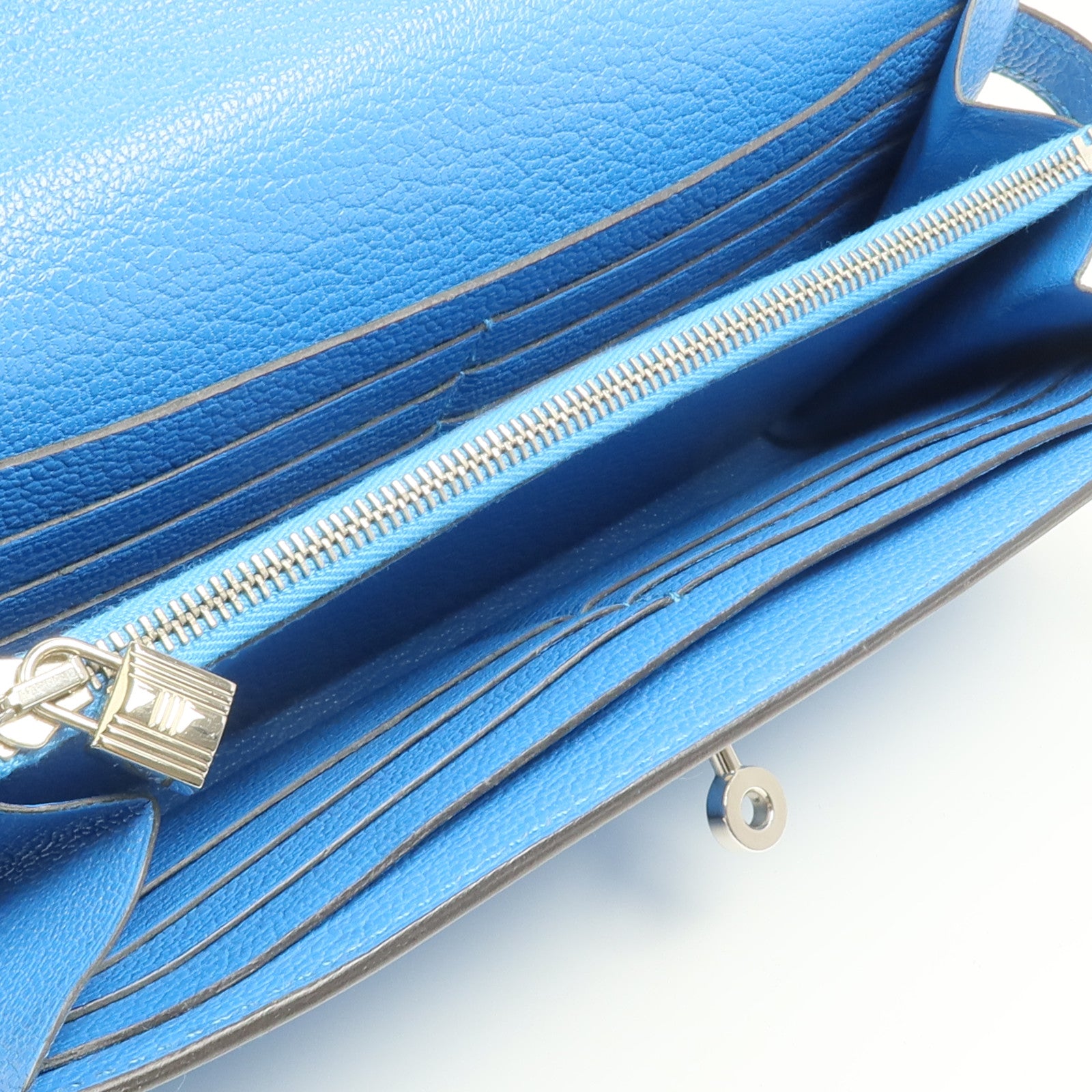 HERMES Chevre皮革Kelly wallet長錢包Bleu Zanzibar