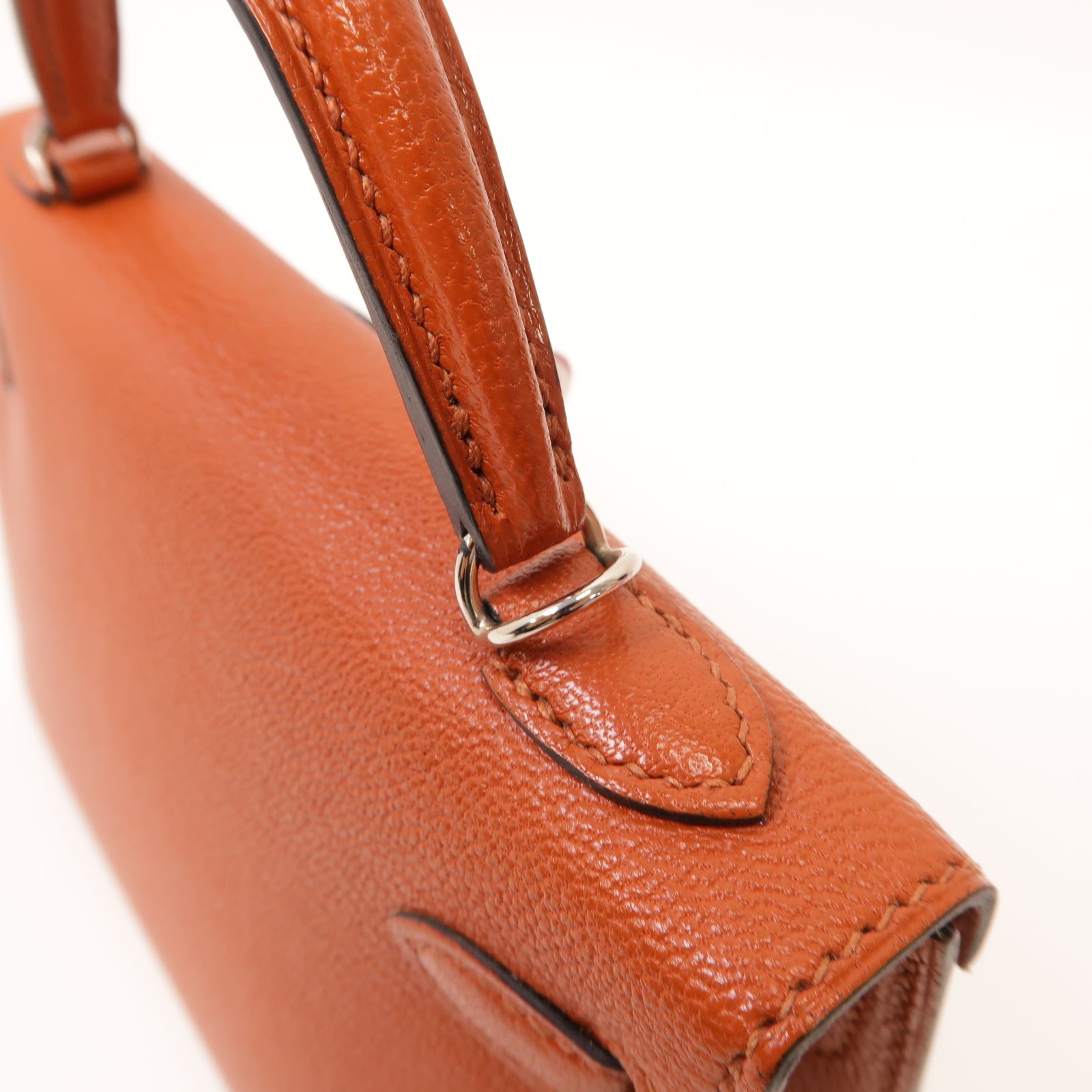 HERMES 【激減優惠】Chevre皮革Mini Kelly II銀扣手挽肩背兩用袋啡色