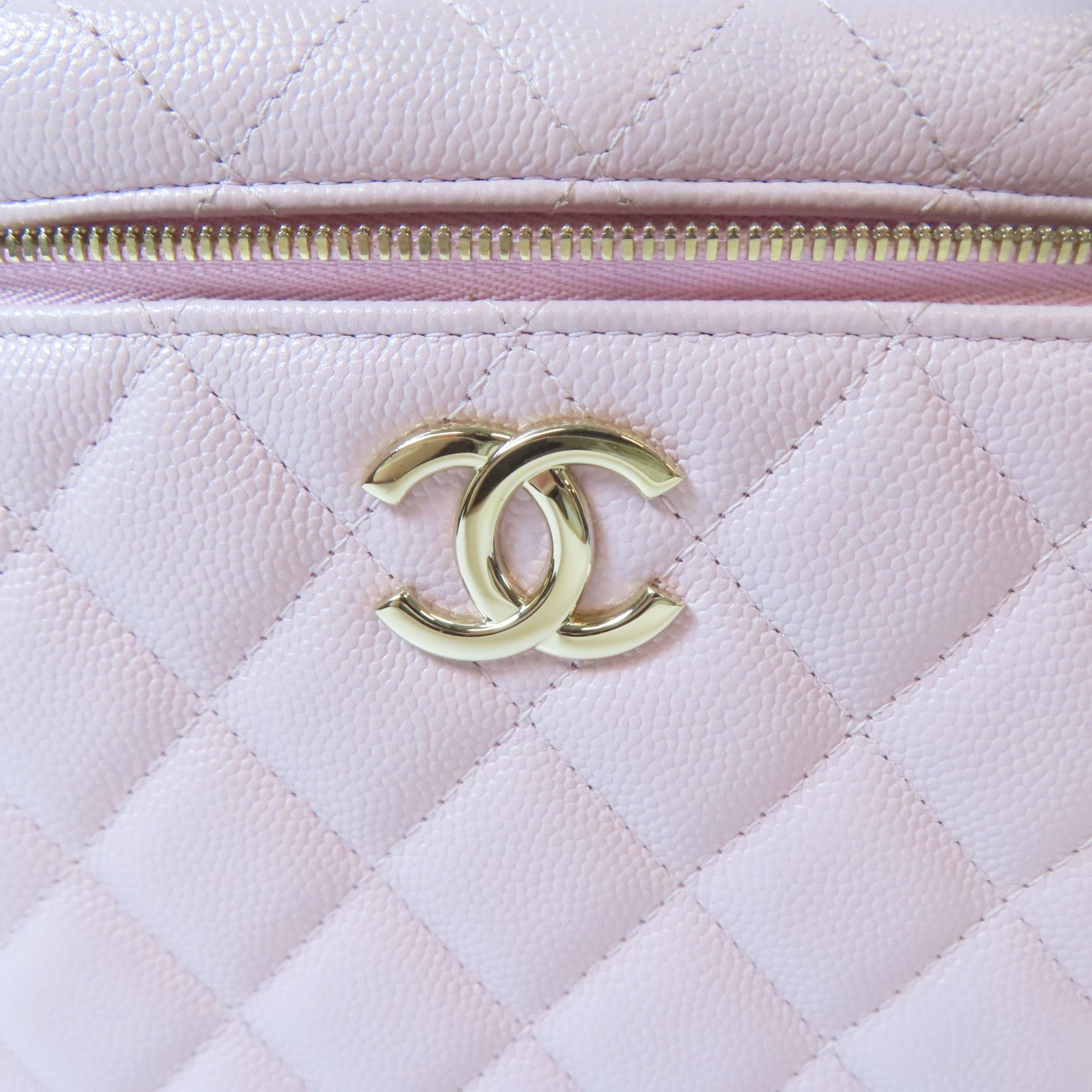 CHANEL 【激減優惠】菱格Caviar皮革Vanity Case金扣手挽肩背兩用袋粉紅色