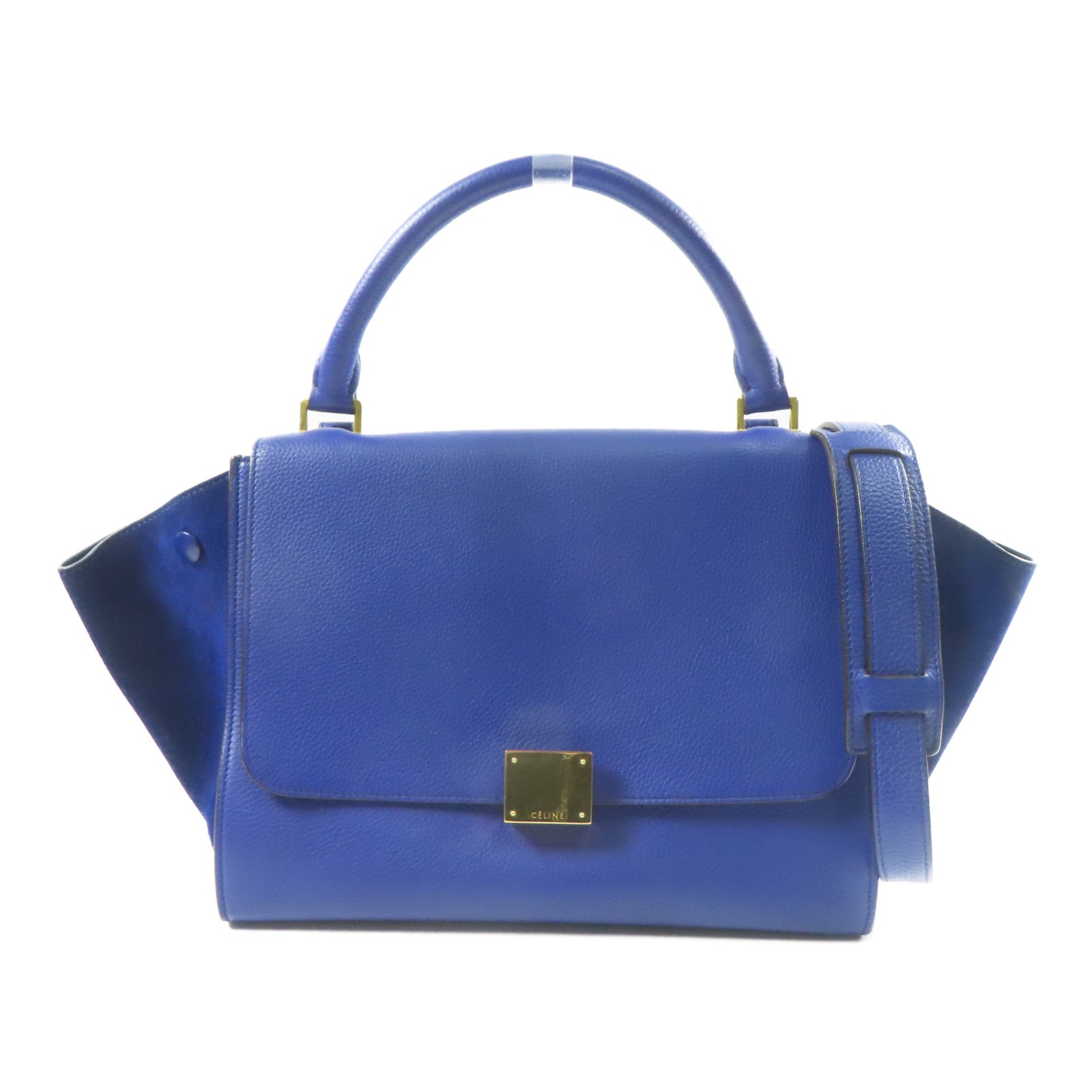 CELINE 牛皮皮革Trapeze MM金扣手挽肩背兩用袋藍色