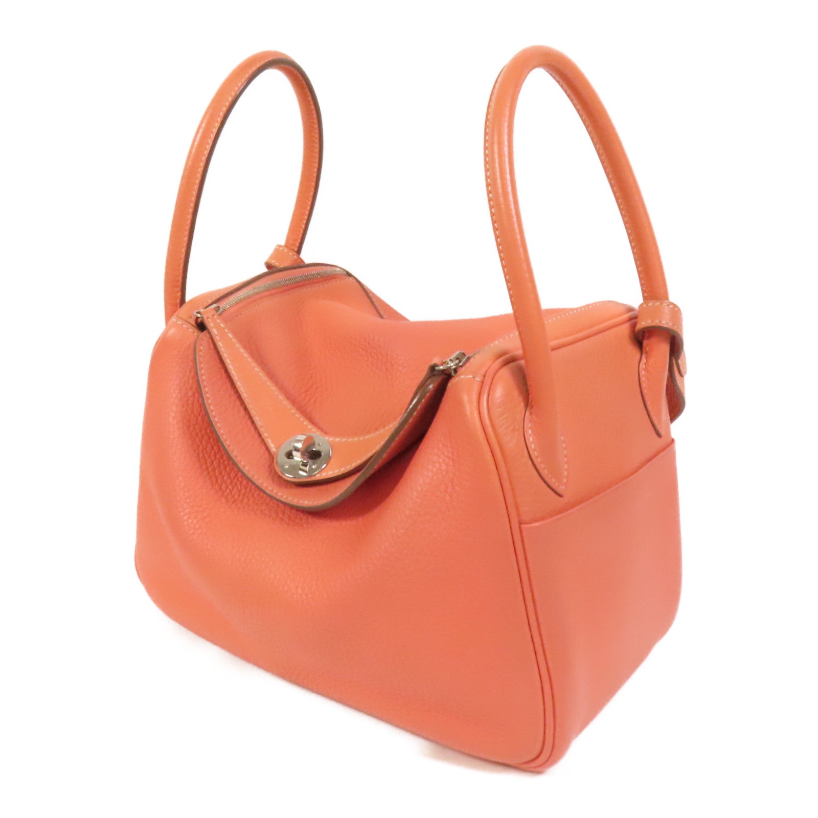 HERMES Clemence皮革Lindy 26銀扣手挽肩背兩用袋Flamingo