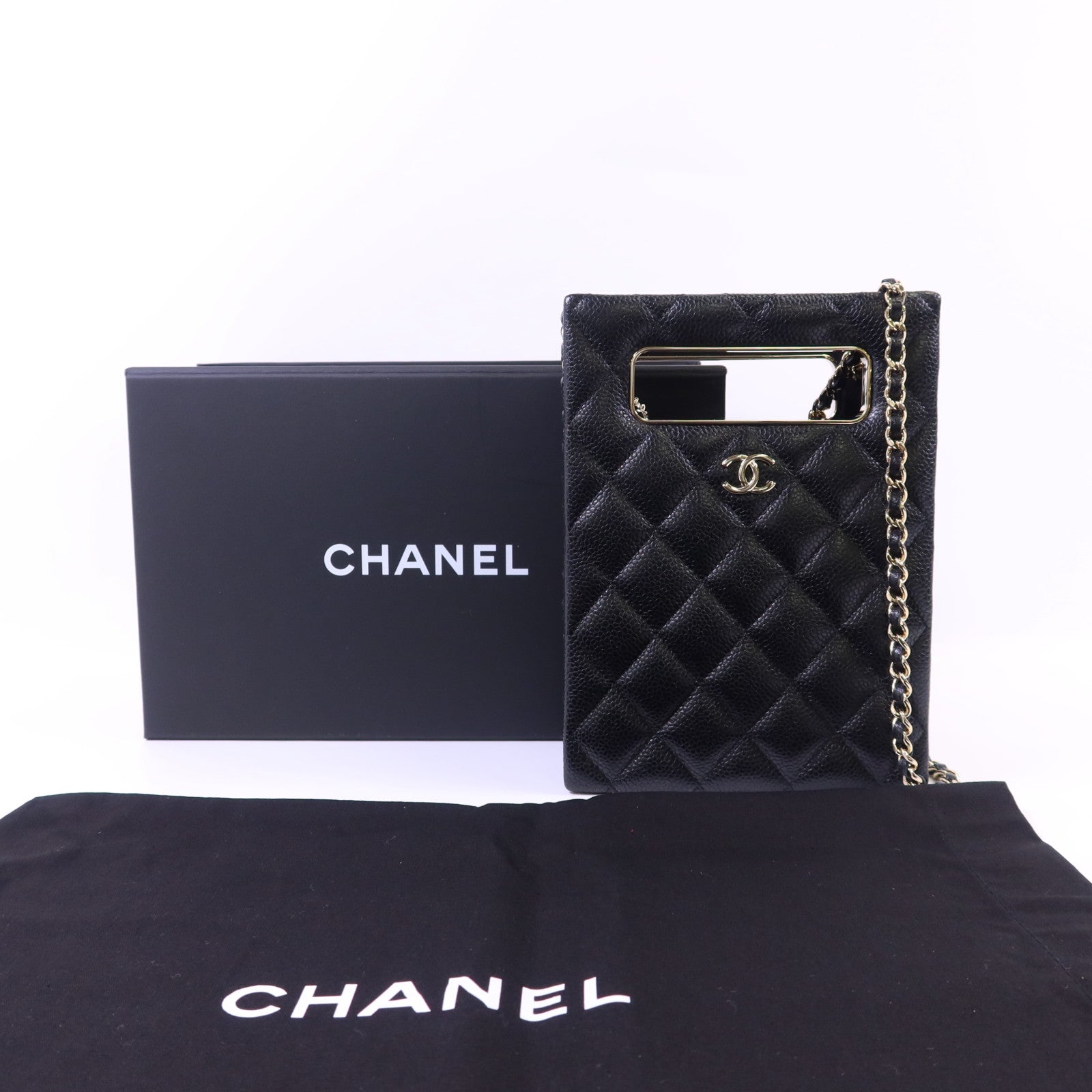 CHANEL 牛皮皮革Chain Shoulder金扣鏈帶肩背袋