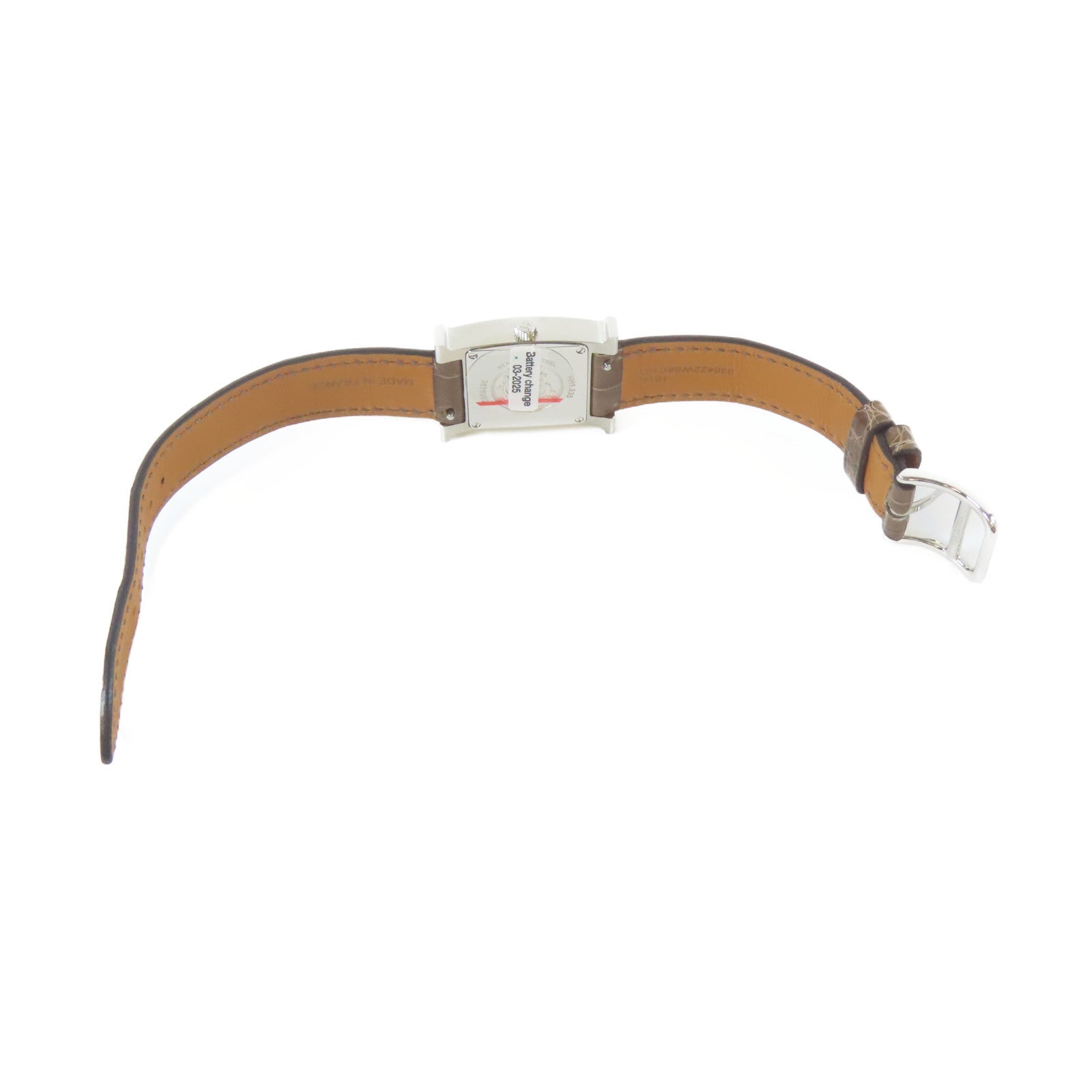 HERMES H Watch Diamond不鏽鋼/鑽石/鱷魚皮革帶石英機芯手錶白色/啡色#16cm