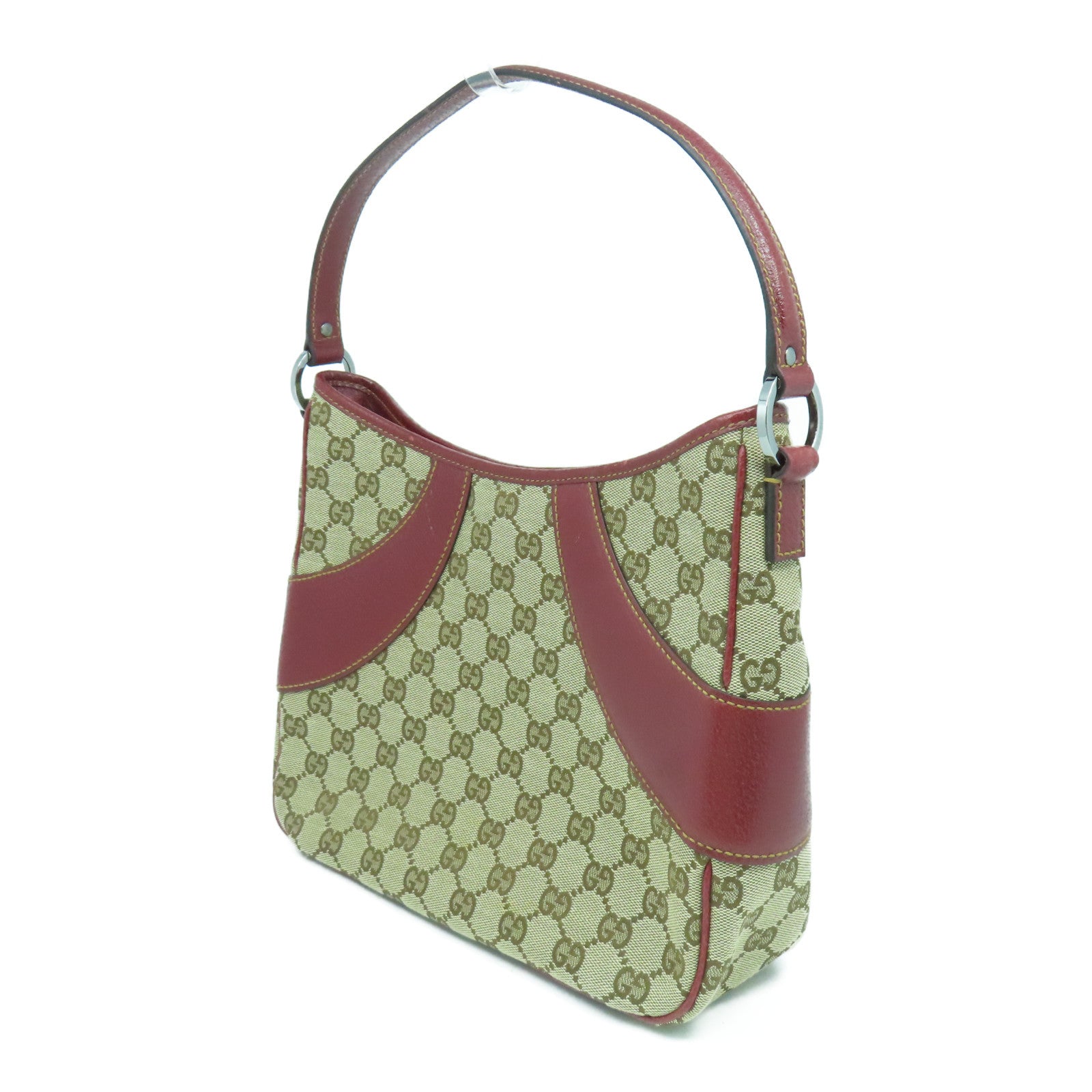 GUCCI 【清倉大減價】帆布/皮革Shoulder Bag銀扣肩背袋啡色/紅色