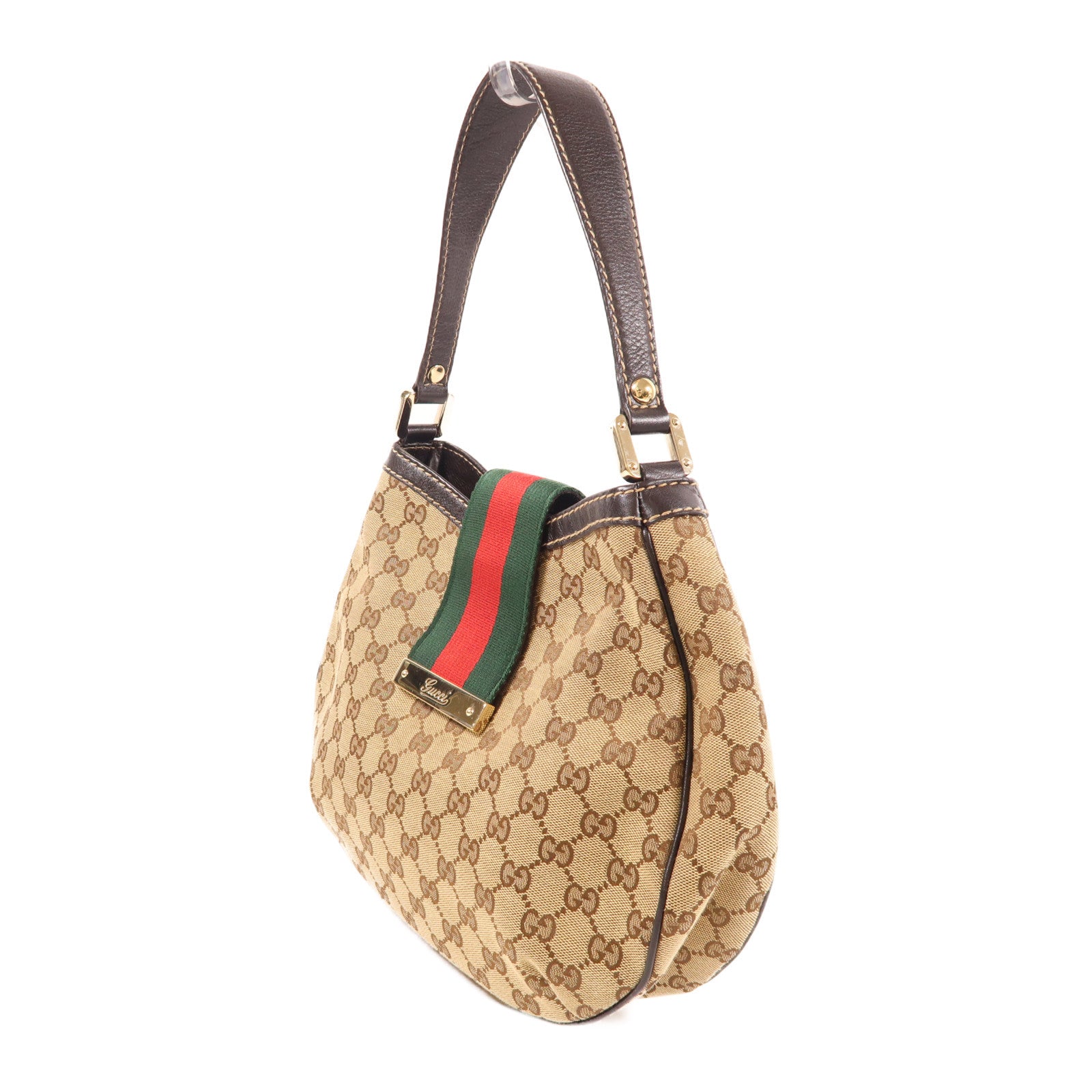 GUCCI 帆布Shoulder Bag金扣肩背袋棕色