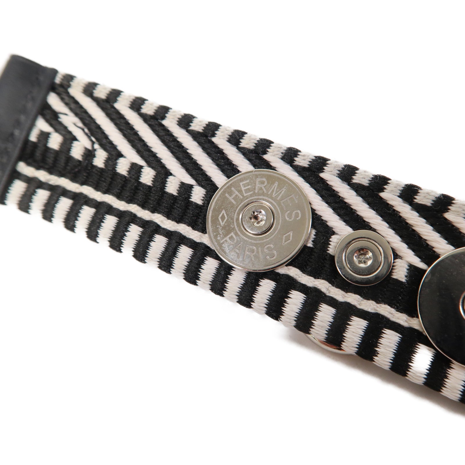 HERMES 帆布Rivale Cavale Bracelet銀扣手鐲黑色/白色