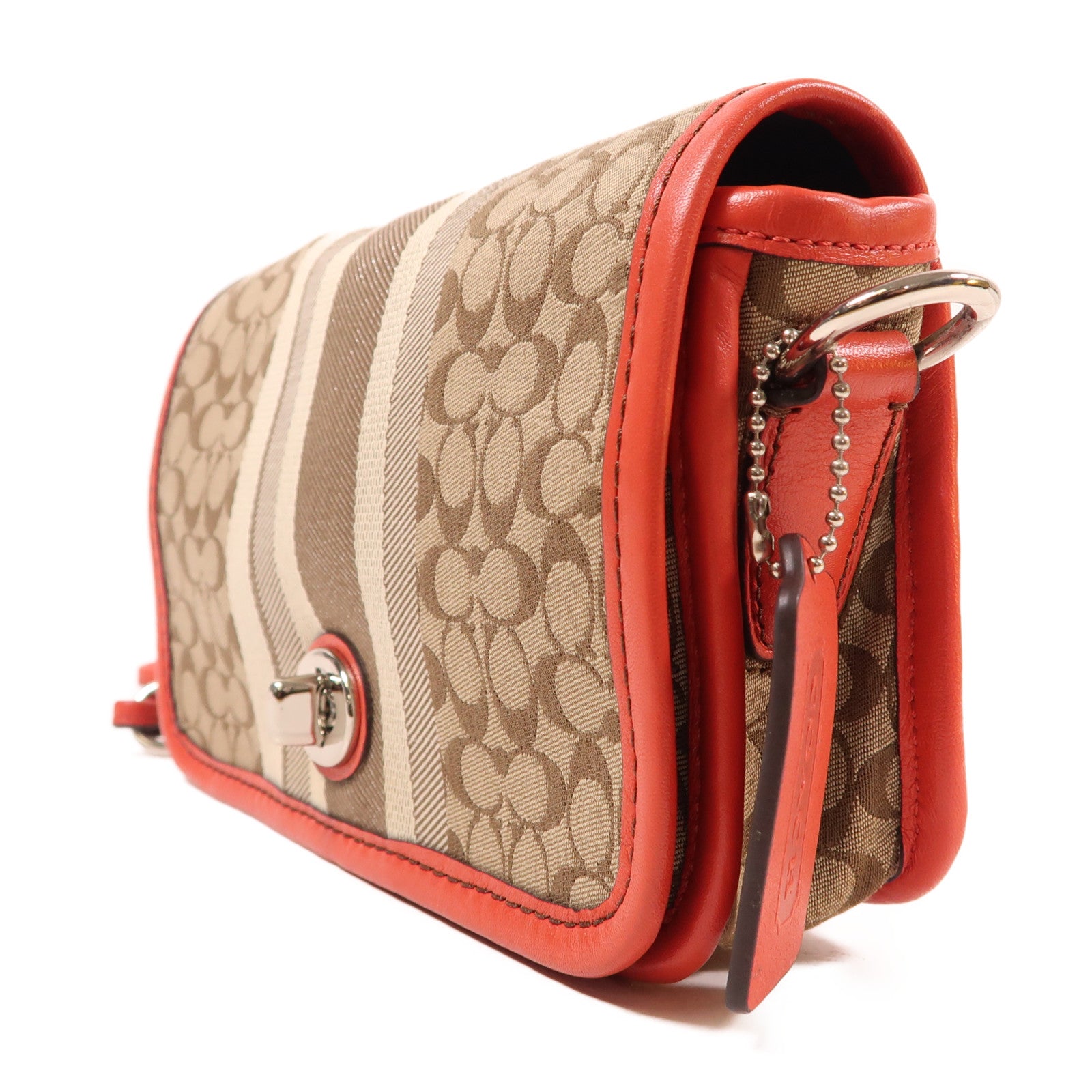 COACH 帆布/牛皮皮革Shoulder Bag銀扣肩背袋