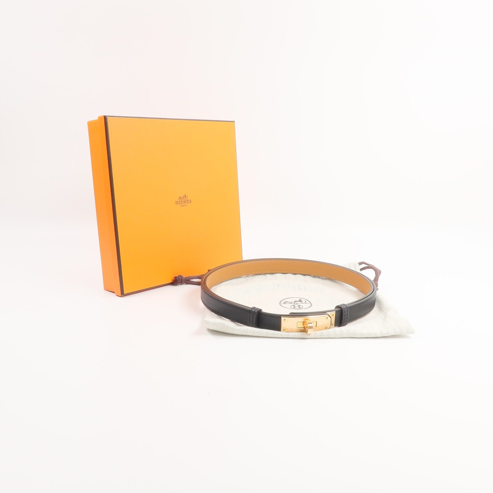 HERMES Epsom皮革Kelly 18 Belt皮帶Noir