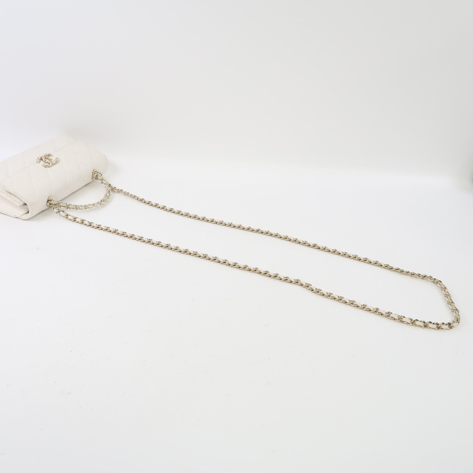 CHANEL Caviar皮革Chain Bag With Top Handle金扣鏈帶肩背袋白色