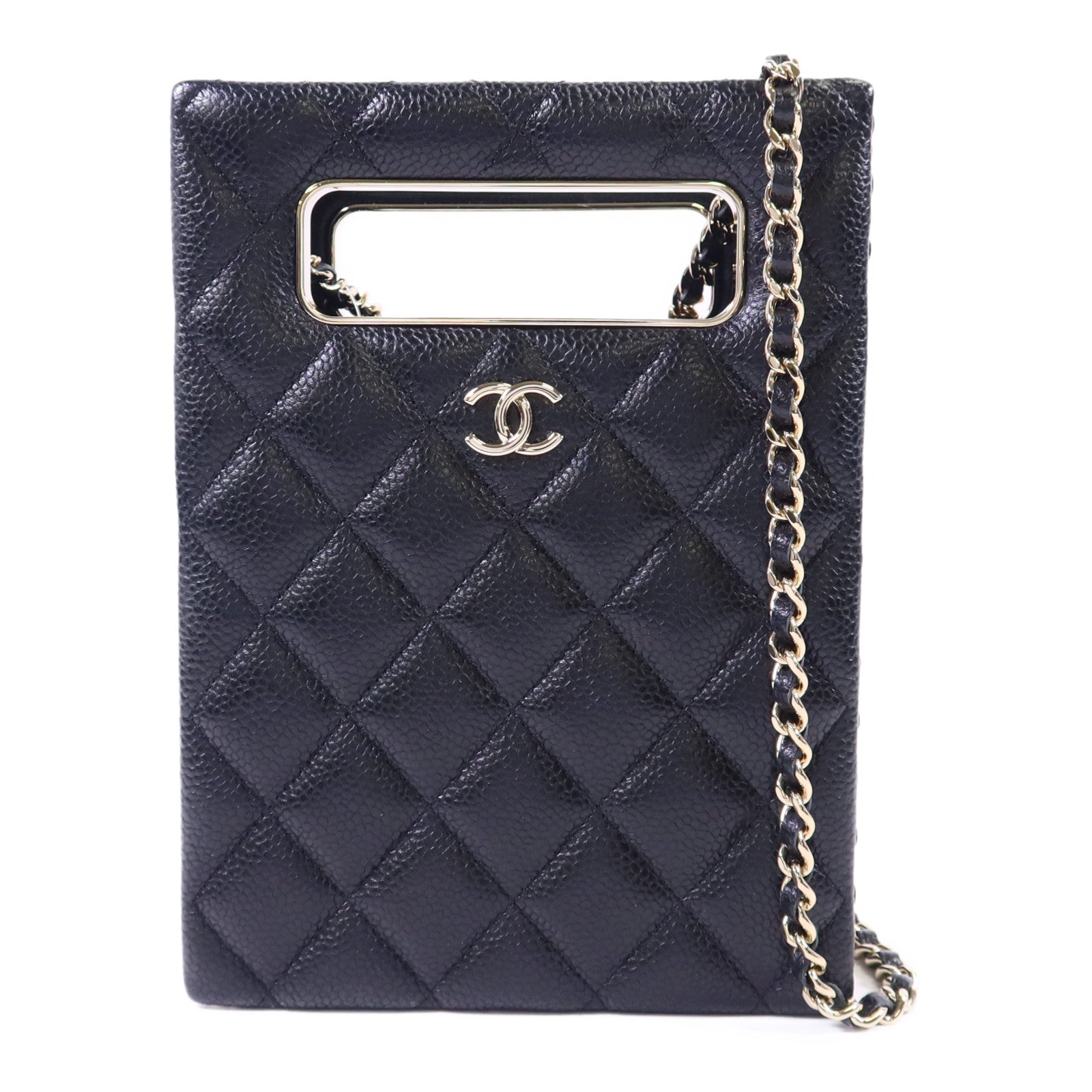 CHANEL 牛皮皮革Chain Shoulder金扣鏈帶肩背袋