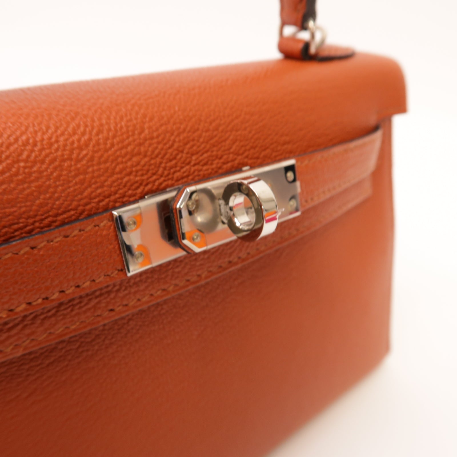 HERMES 【激減優惠】Chevre皮革Mini Kelly II銀扣手挽肩背兩用袋啡色