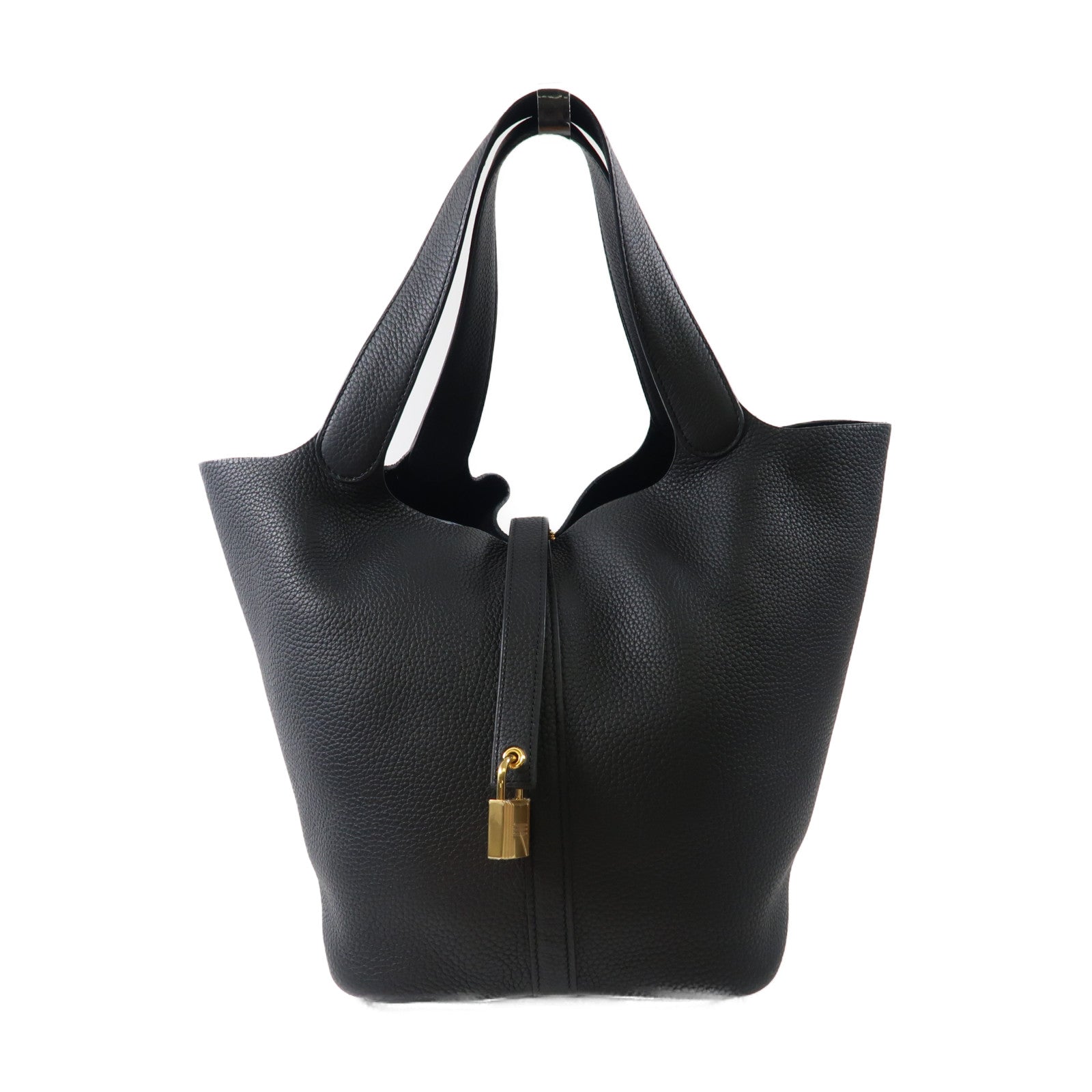 HERMES Clemence皮革Picotin GM金扣手挽袋黑色