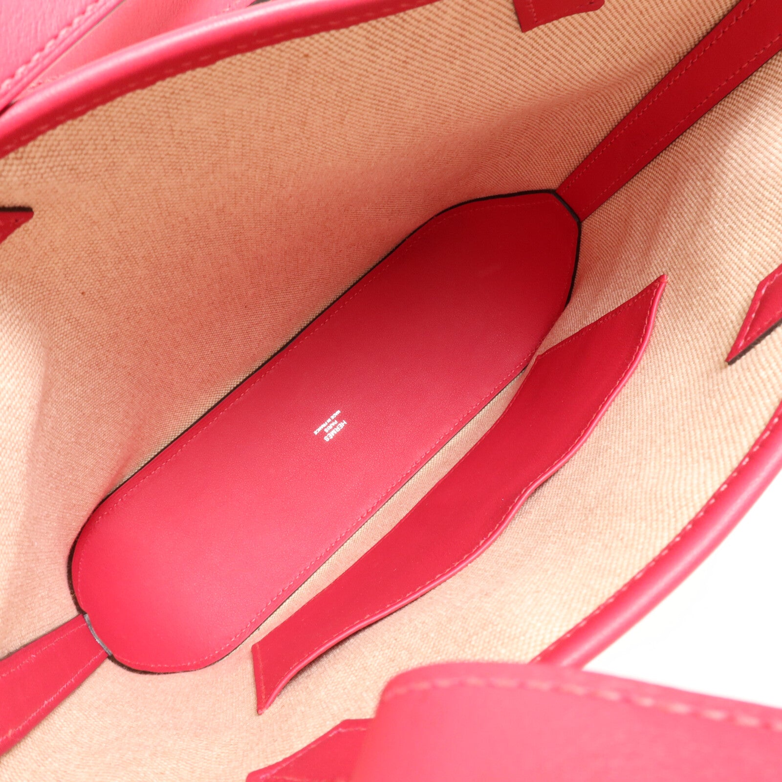 HERMES Toile H帆布/天鵝絨Cabas H En Biais 27手挽肩背兩用袋Framboise