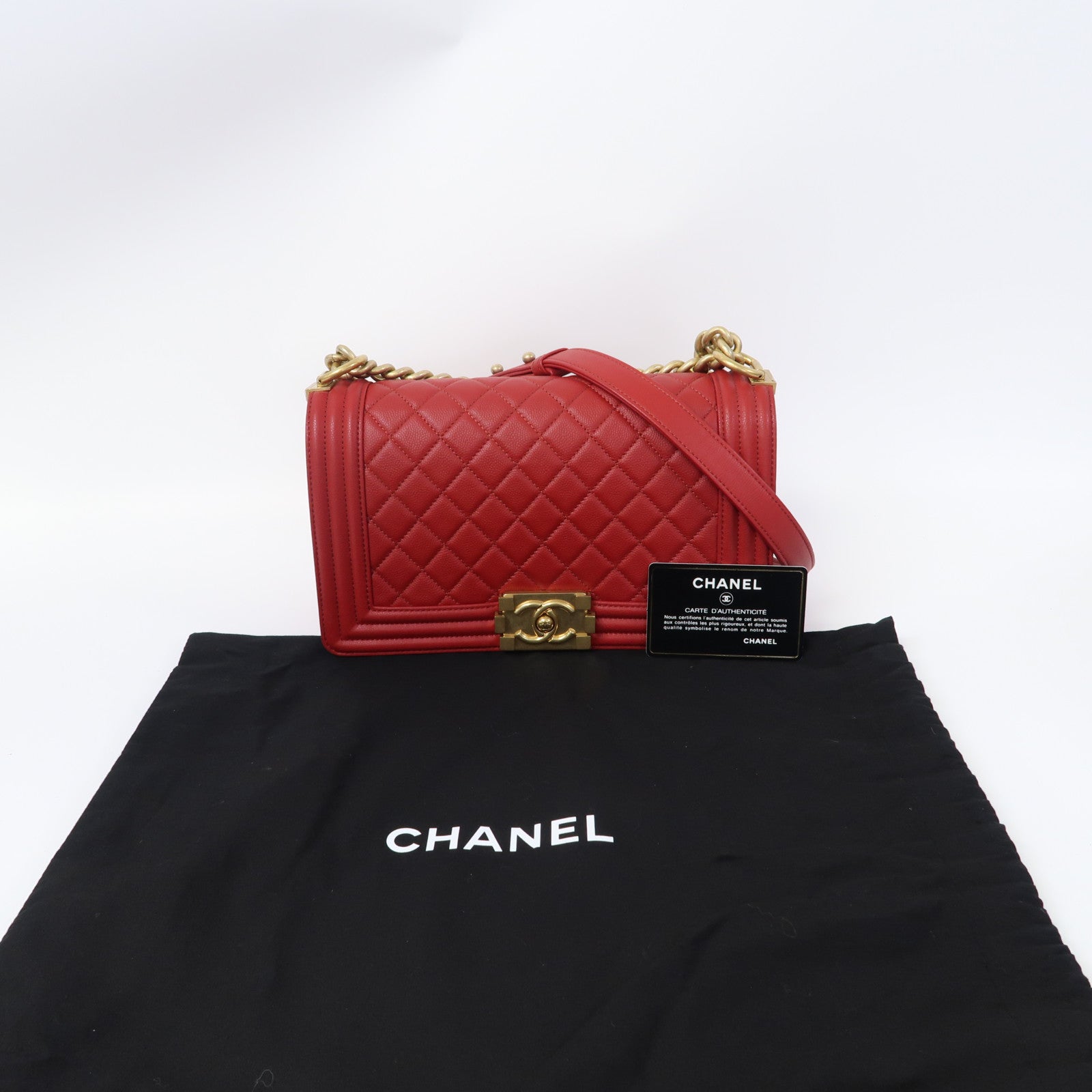 CHANEL 【激減優惠】菱格Caviar皮革Chain Shoulder Bag金扣鏈帶肩背袋紅色