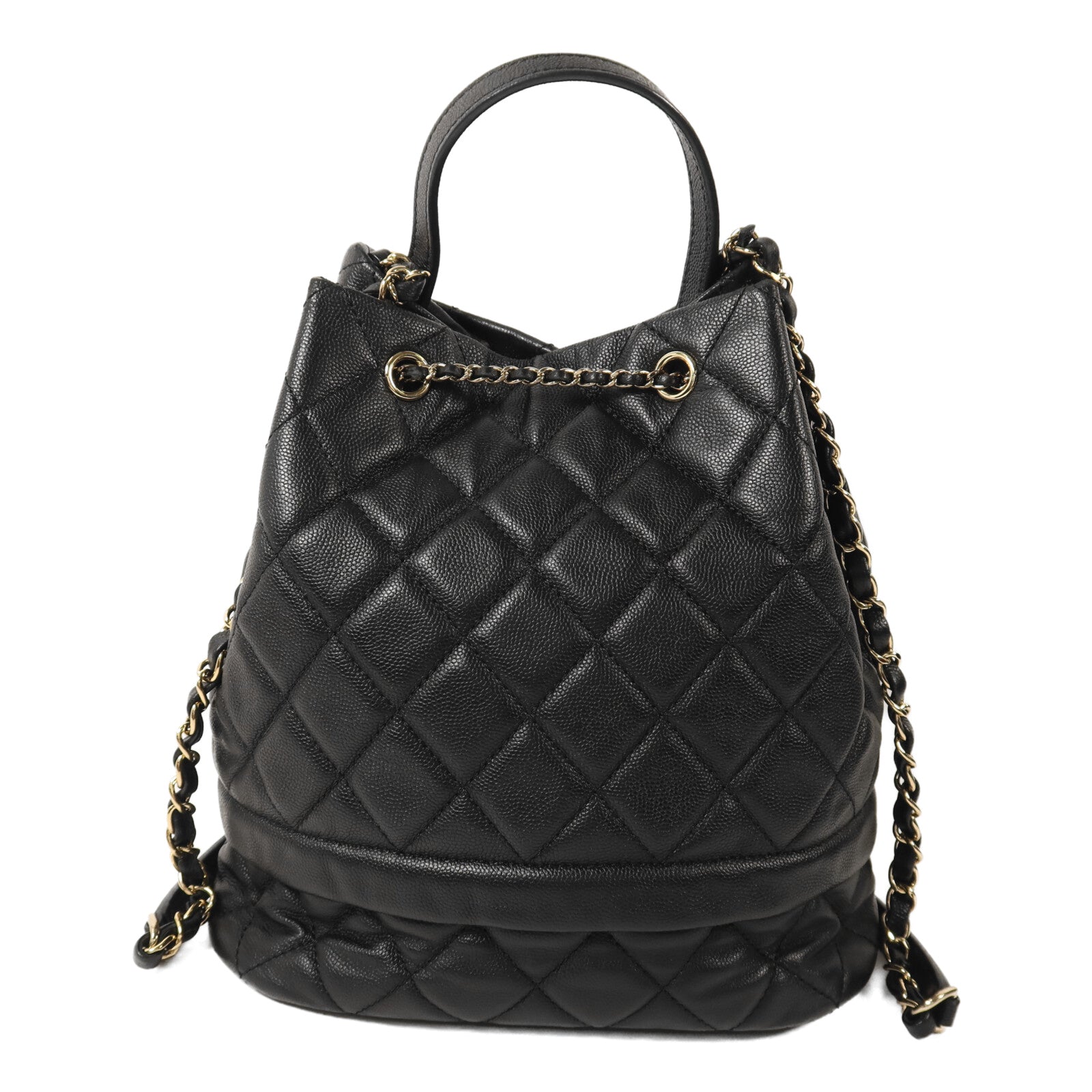 CHANEL 牛皮皮革Bucket Bag金扣鏈帶手挽肩背兩用袋