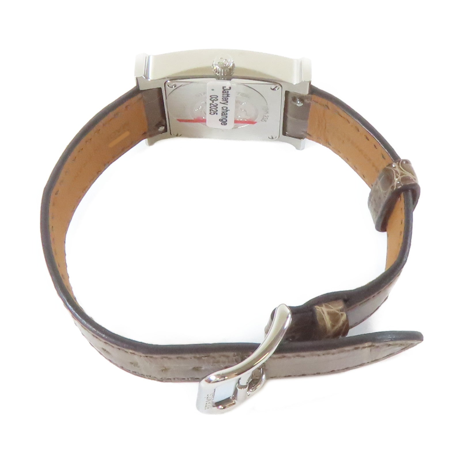 HERMES H Watch Diamond不鏽鋼/鑽石/鱷魚皮革帶石英機芯手錶白色/啡色#16cm