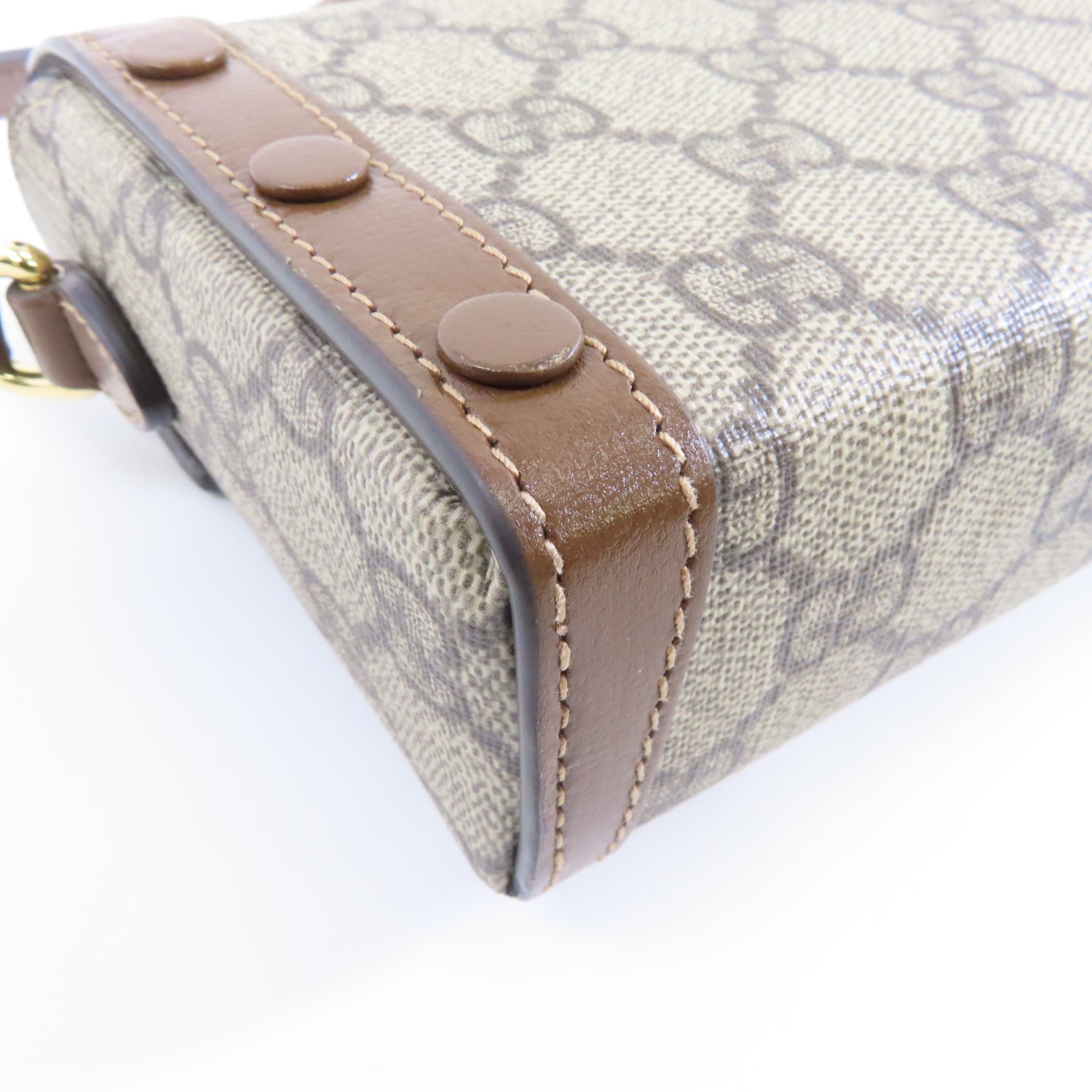 GUCCI 塗層帆布Horsebit 1955 Mini金扣肩背袋啡色