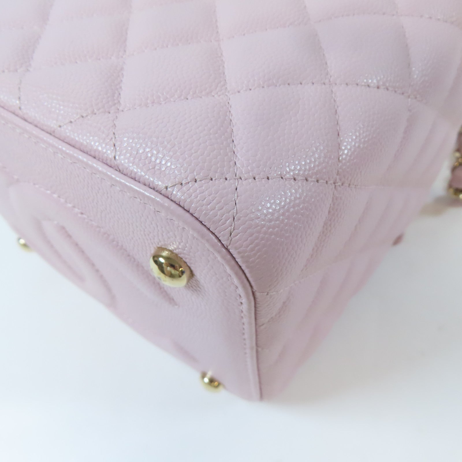 CHANEL 【激減優惠】菱格Caviar皮革Vanity Case金扣手挽肩背兩用袋粉紅色