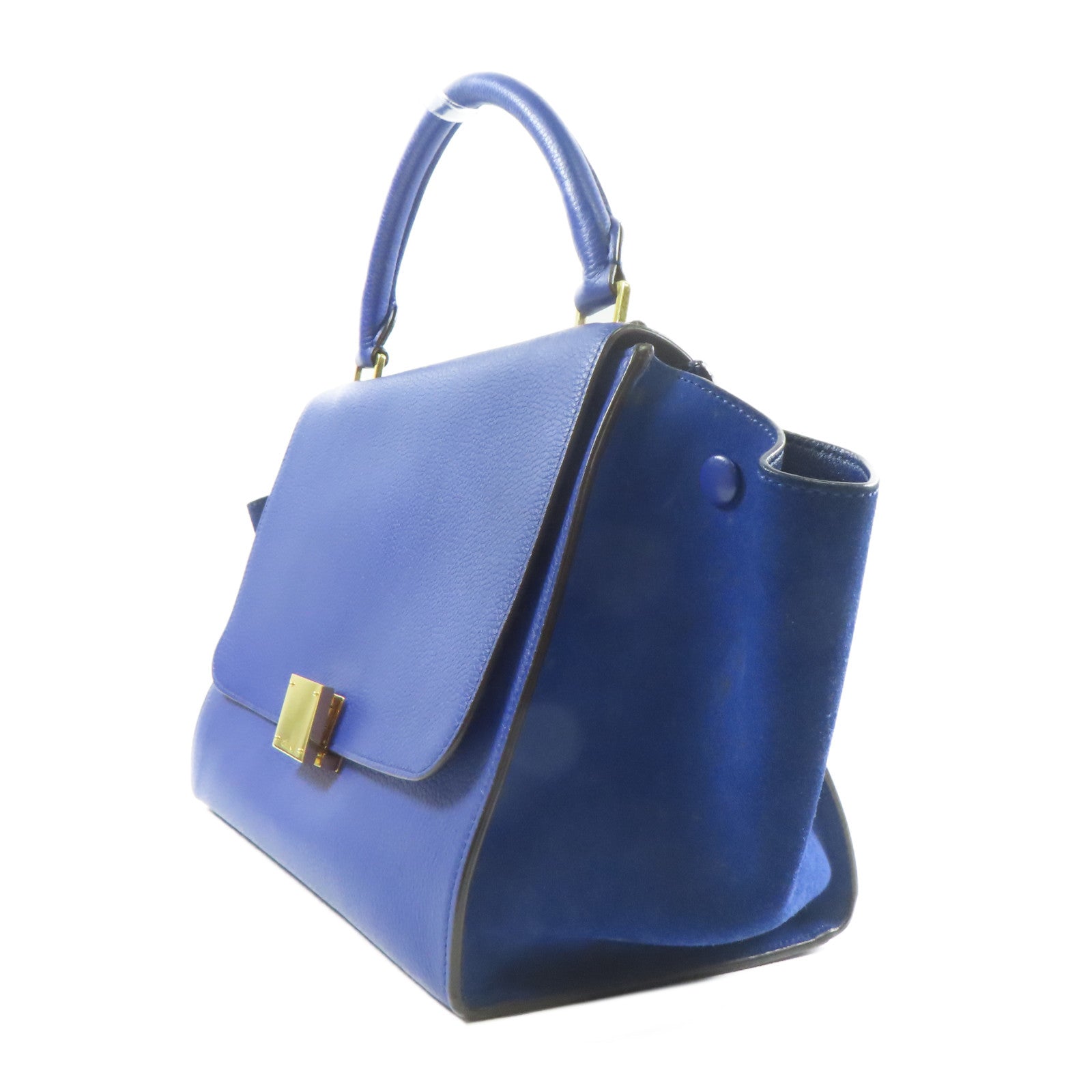 CELINE 牛皮皮革Trapeze MM金扣手挽肩背兩用袋藍色