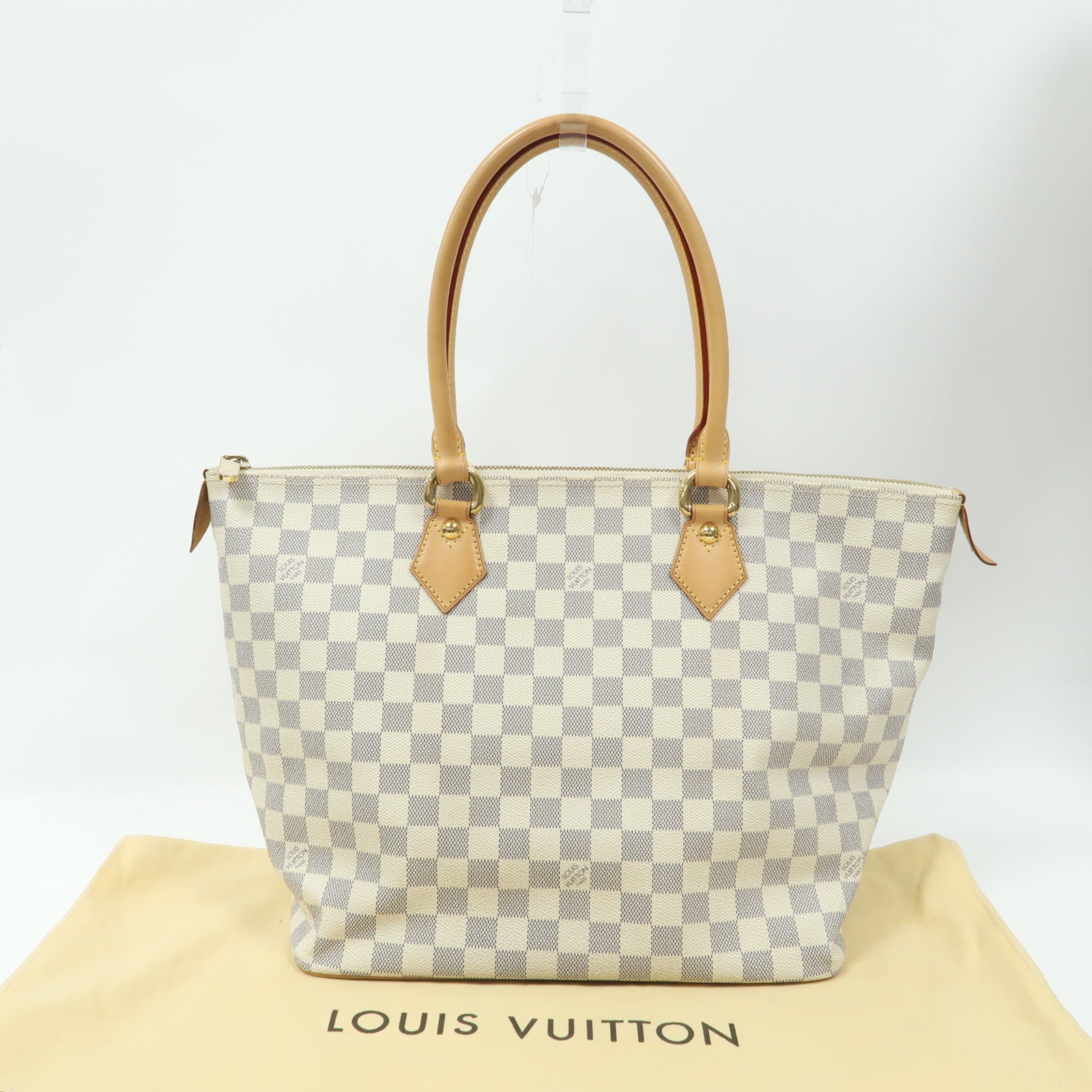 LOUIS VUITTON Damier Azur Saleya MM金扣肩背袋白色