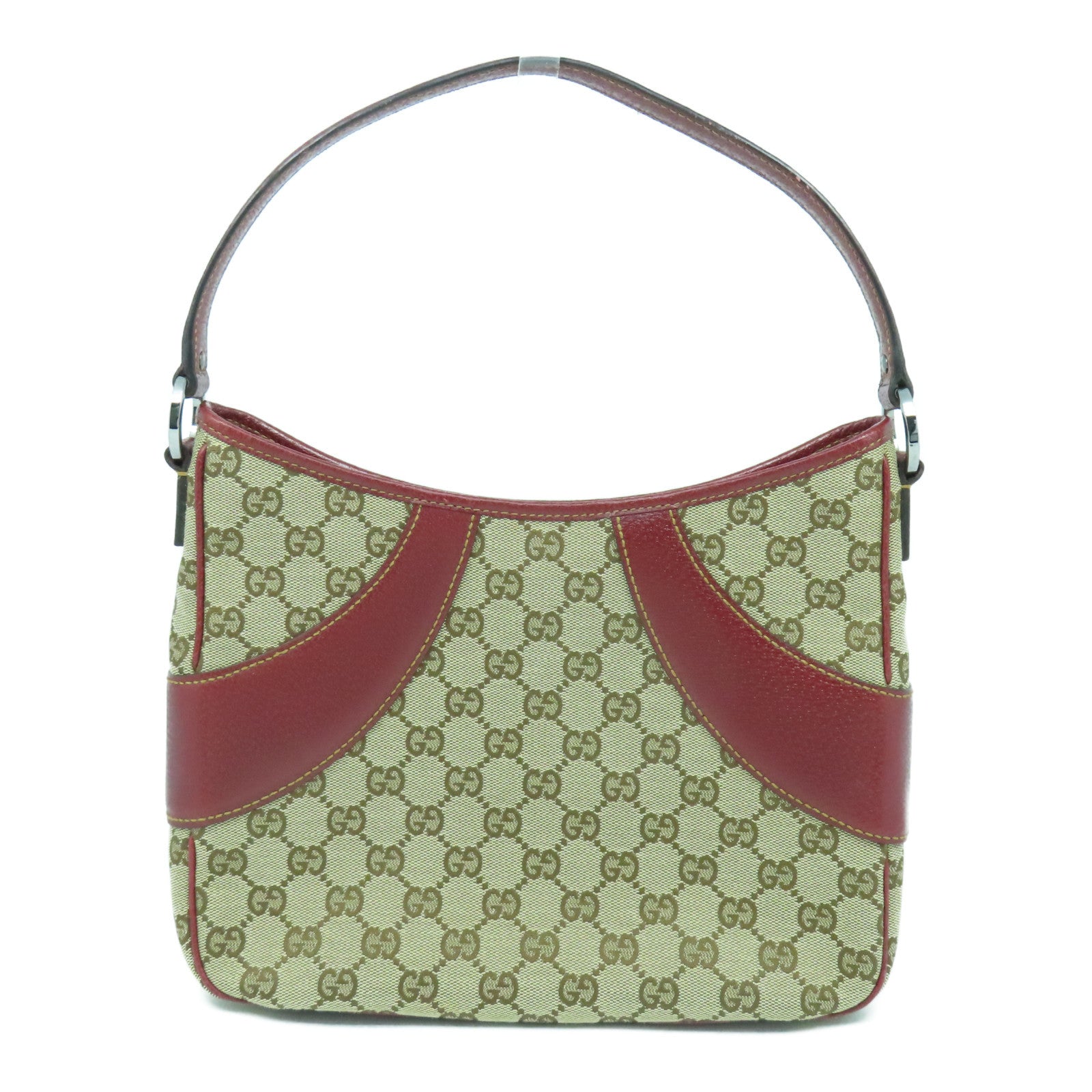 GUCCI 【清倉大減價】帆布/皮革Shoulder Bag銀扣肩背袋啡色/紅色
