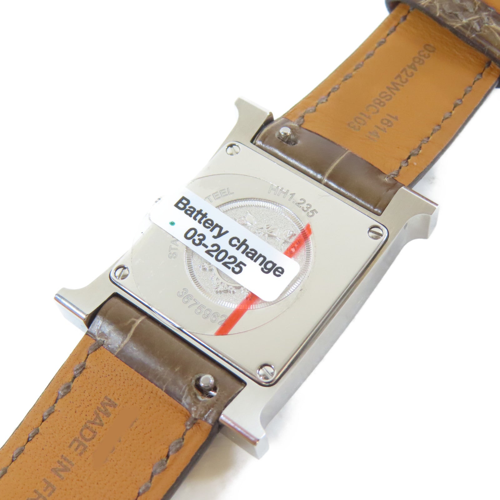 HERMES H Watch Diamond不鏽鋼/鑽石/鱷魚皮革帶石英機芯手錶白色/啡色#16cm