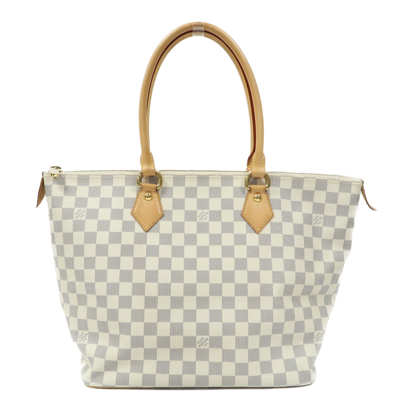 LOUIS VUITTON Damier Azur Saleya MM金扣肩背袋白色
