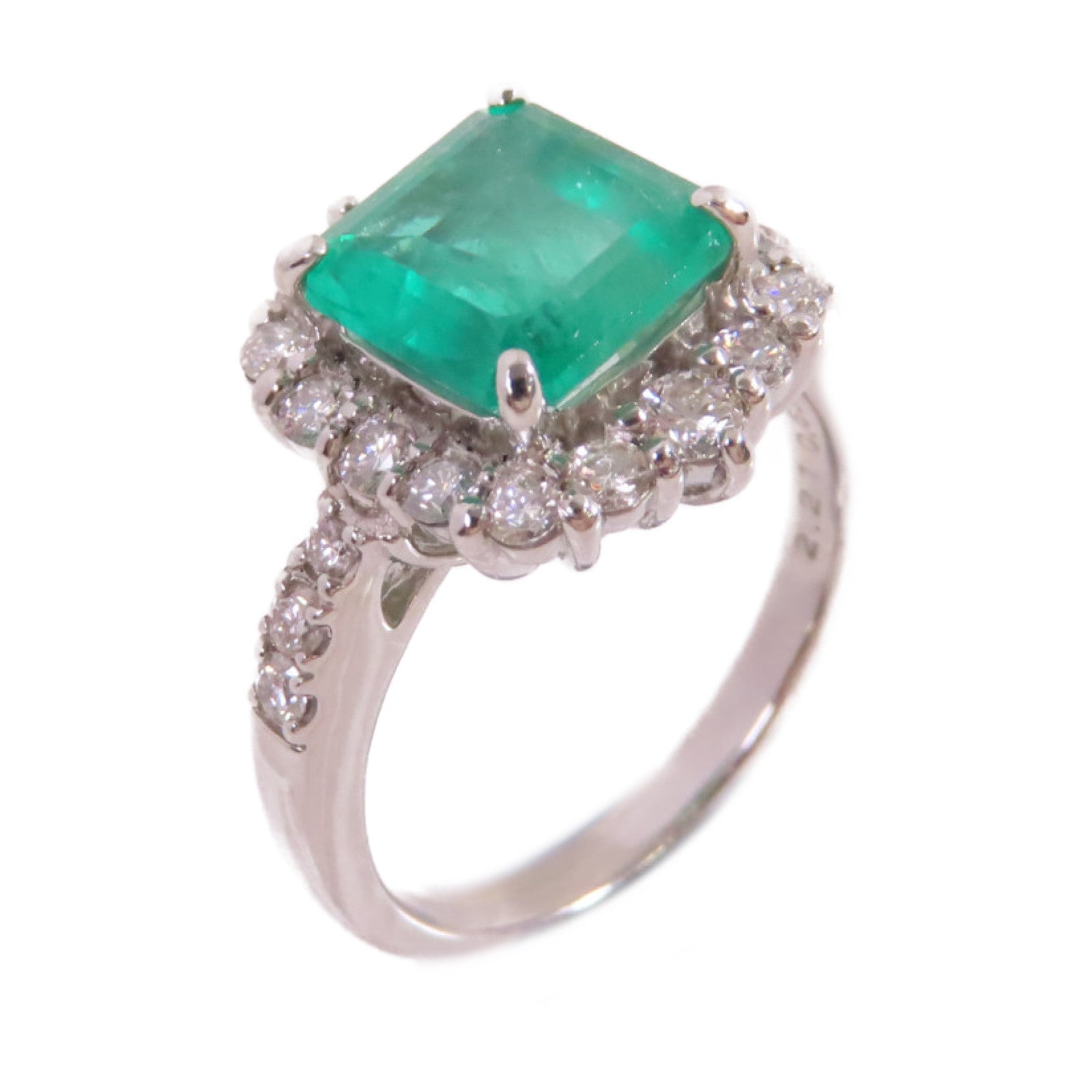 JEWELRY PT950鉑金/2.21ct綠寶石/0.65ct鑚石Emerald Diamond Ring戒指US#5.75